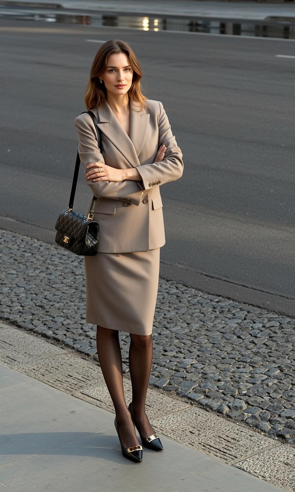 Beige Blazer Pencil Skirt Urban Street reference photo