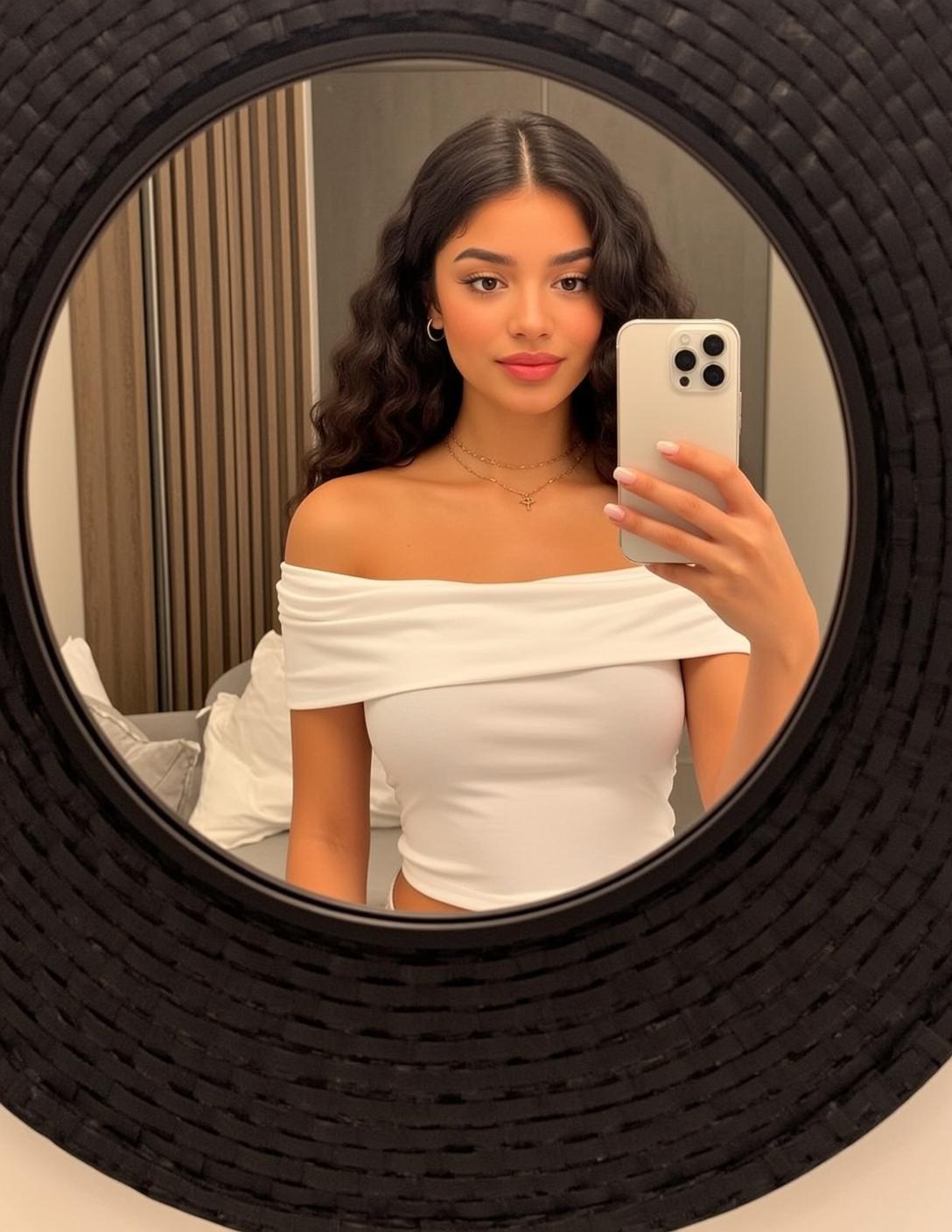 Explore Taking Mirror Selfie Holding White Smartphone reference photo
