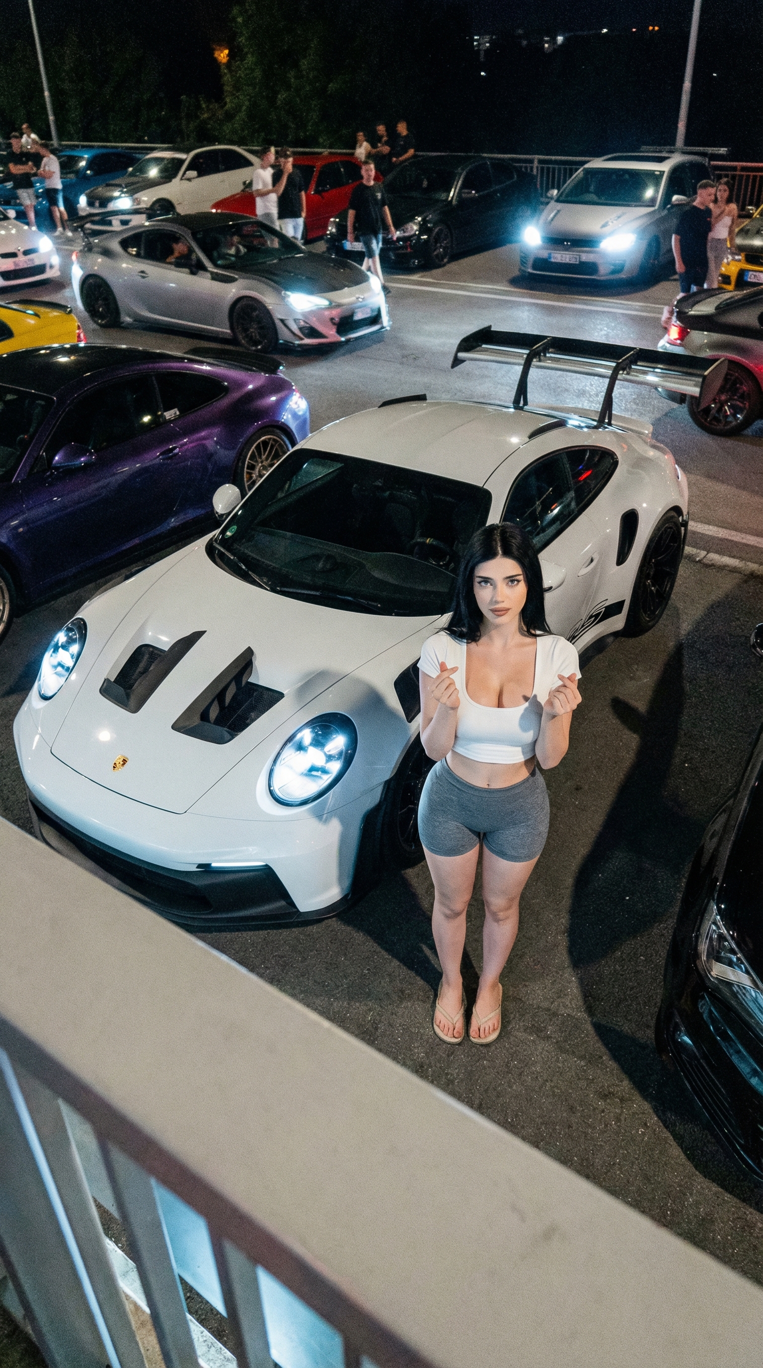 Night Car Meet Elevated Top Down