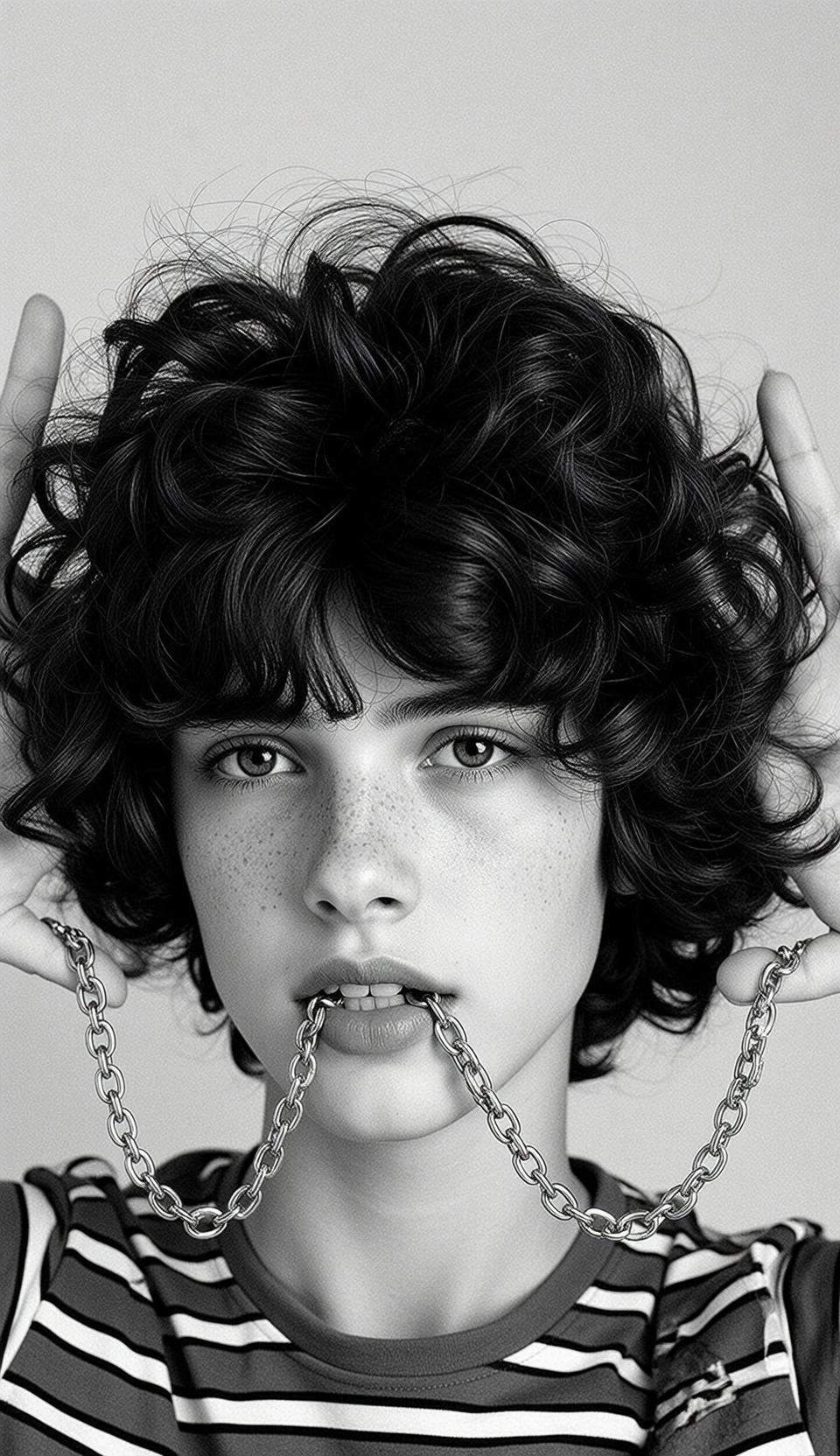 Striped Shirt Chain Studio Pose reference photo