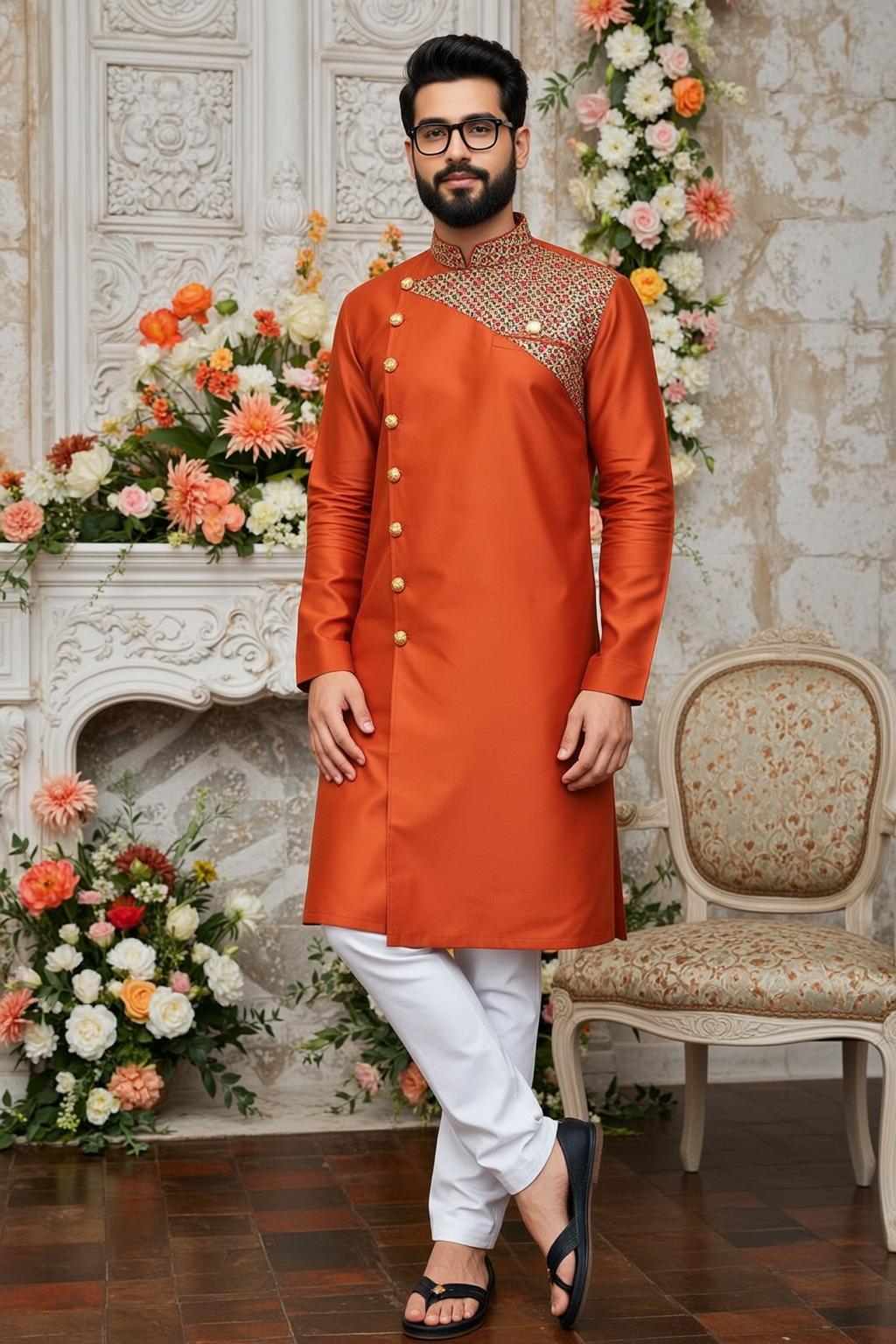 Orange Silk Kurta Fireplace reference photo