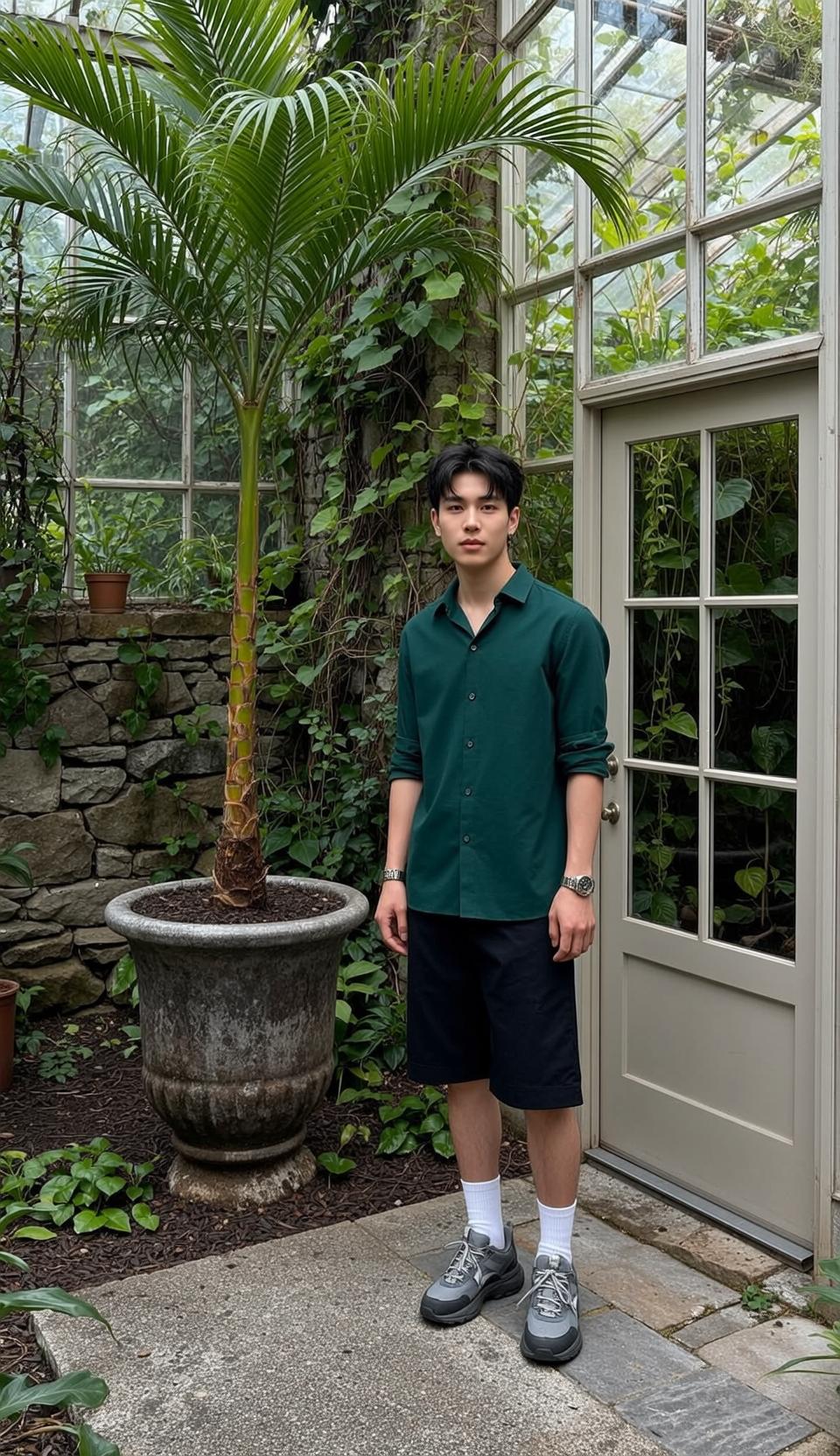 Green Shirt Minimal Studio Portrait reference photo