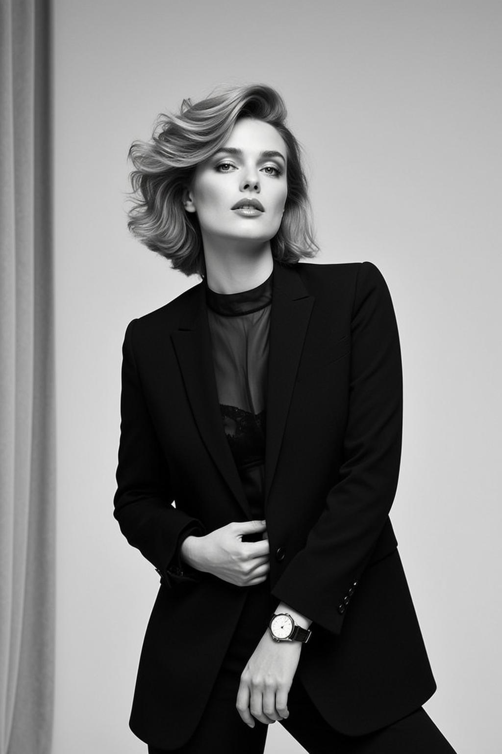 Luxury Short Wavy Blonde Fair Sheer Black reference photo