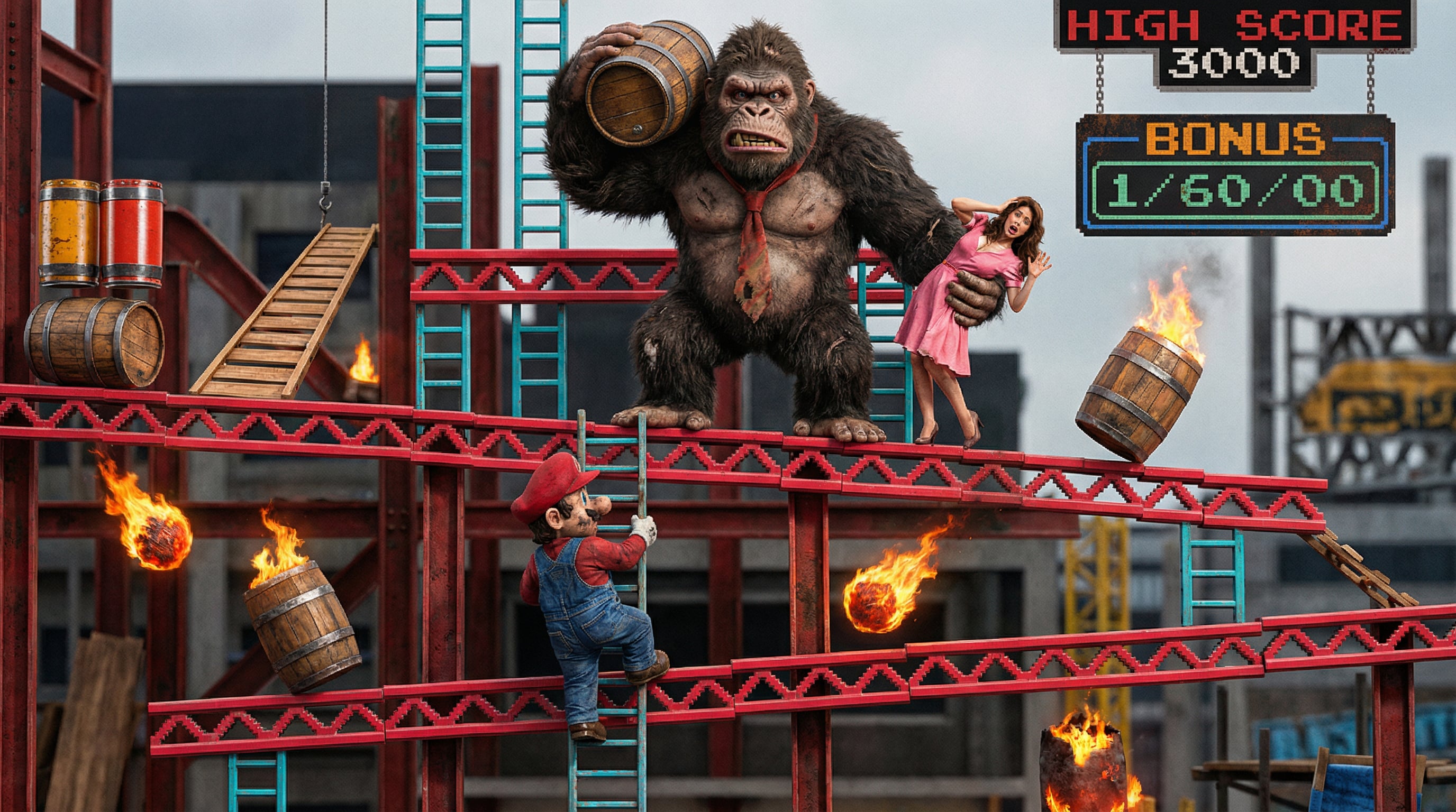 Donkey Kong Diorama Pixel Art Ape Barrel Climb