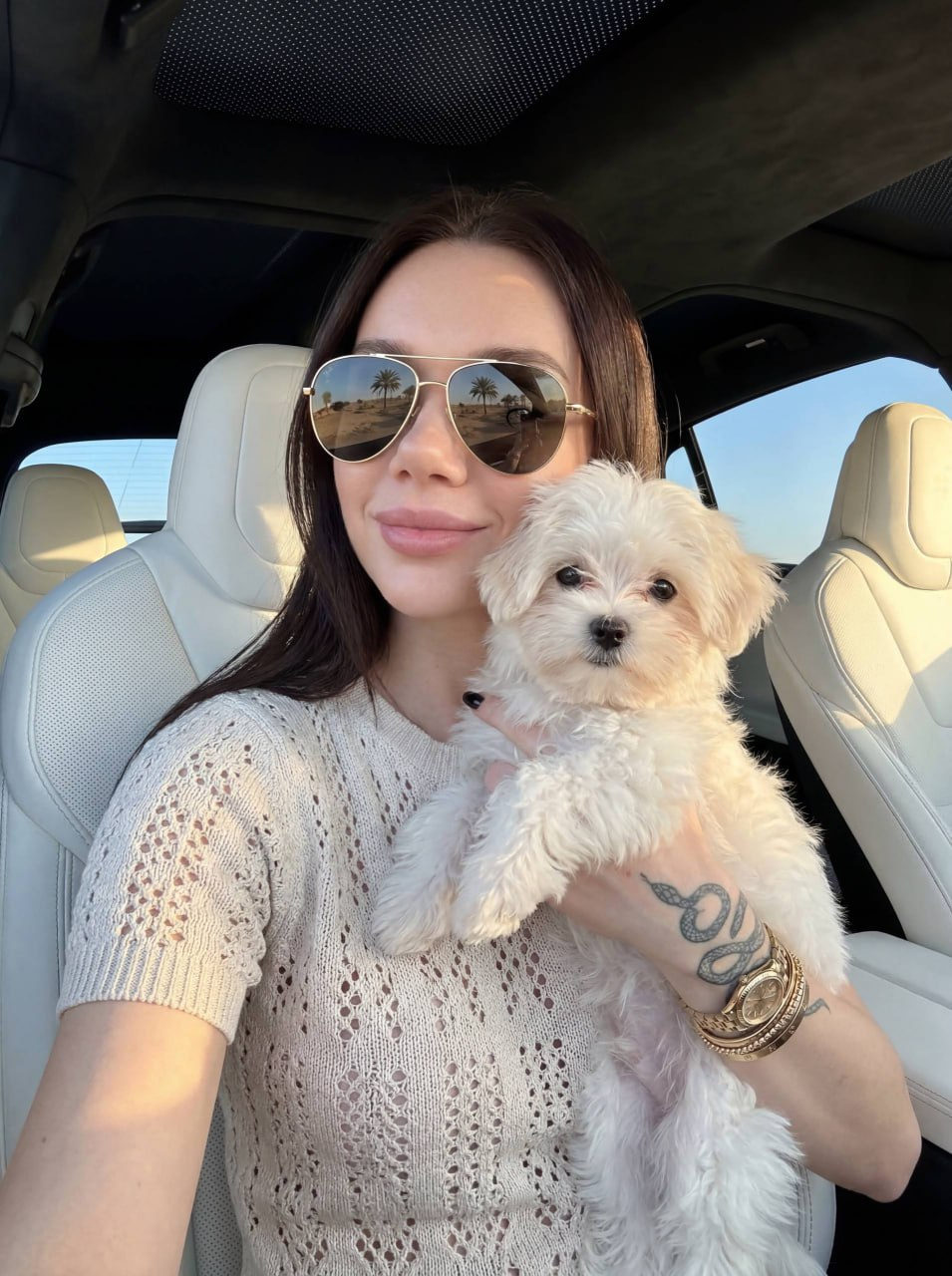 Woman Dog Luxury Car Golden Hour