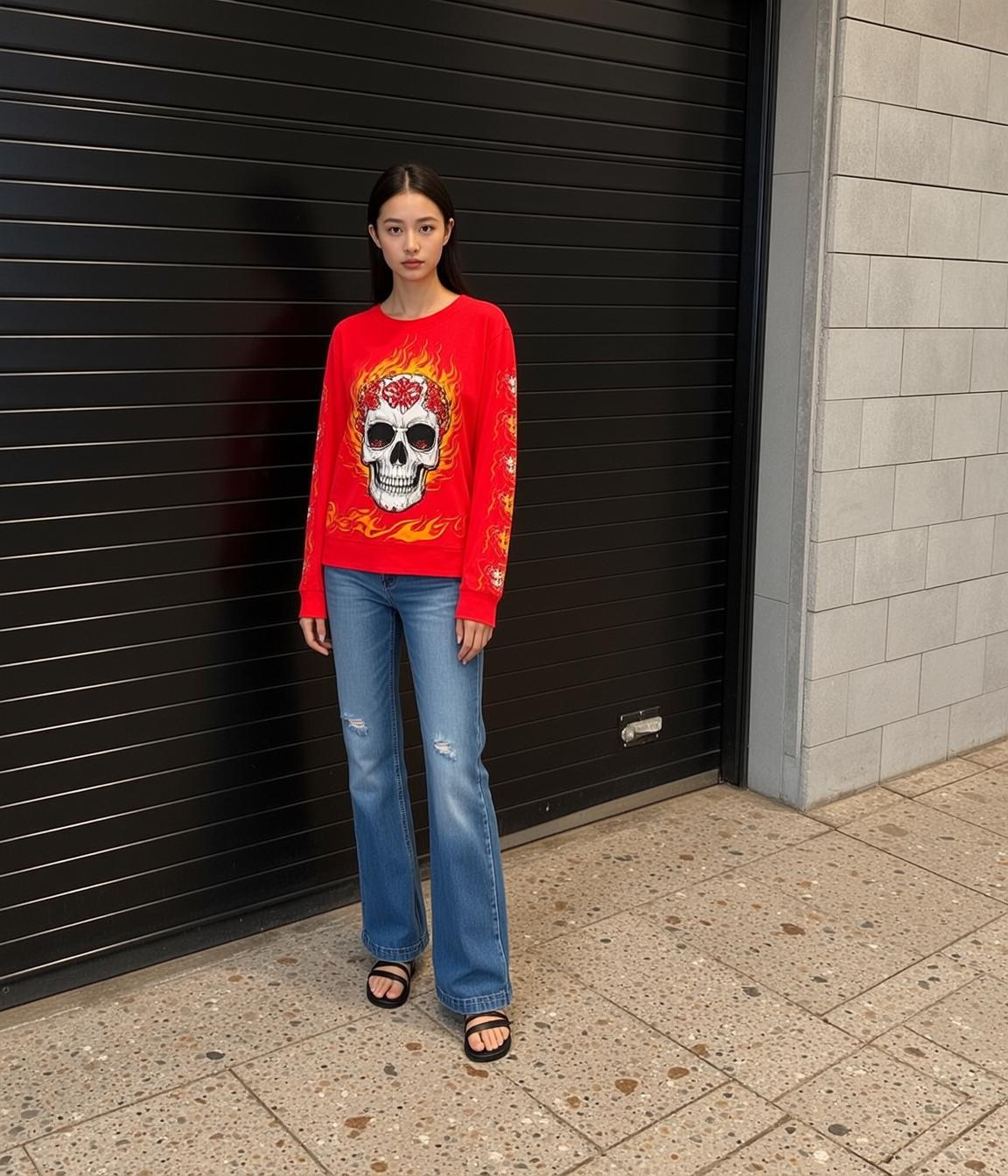 Red Graphic Sweatshirt Studio Pose reference photo
