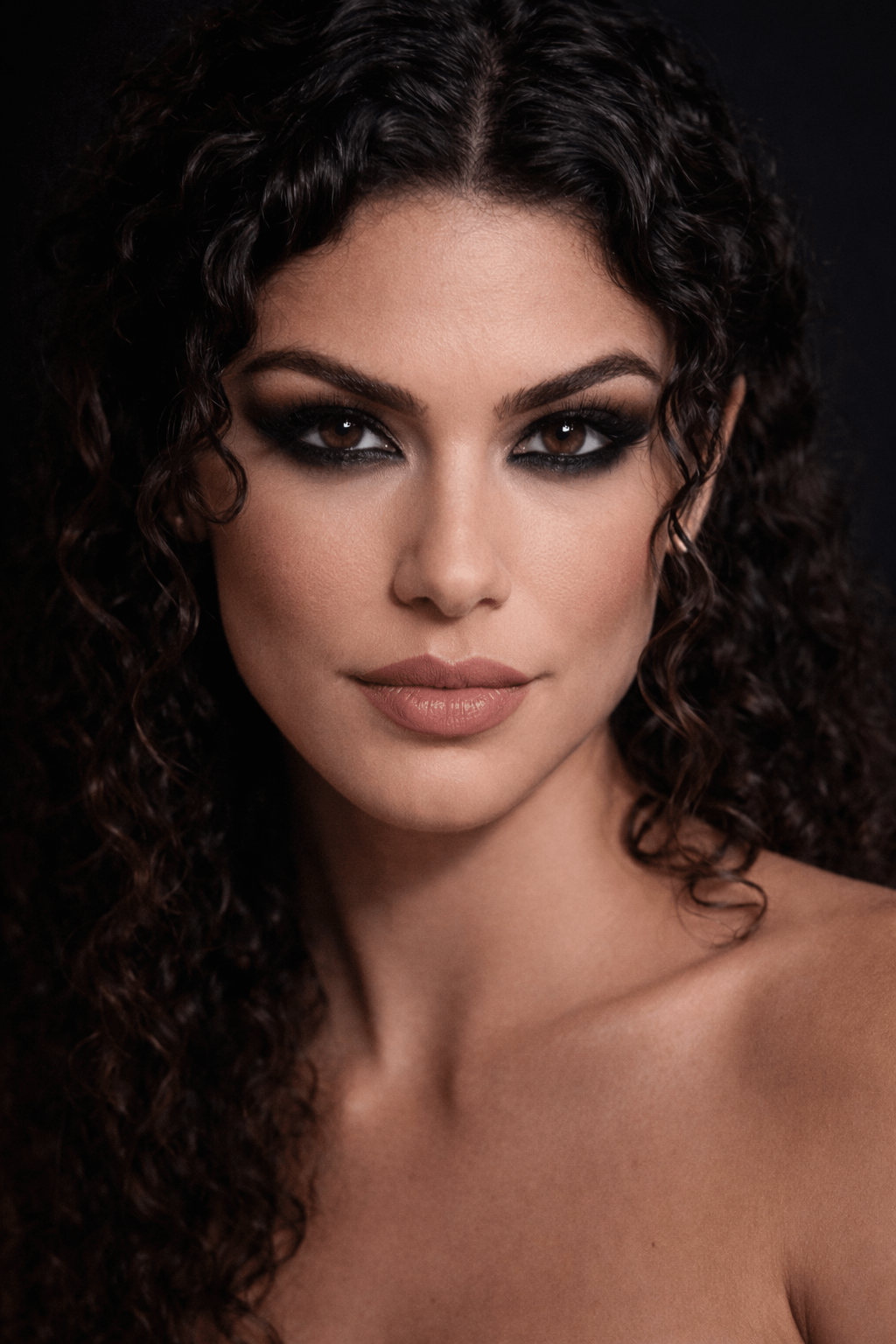 Sepia Studio Beauty Portrait Bare Shoulders Dark Curls