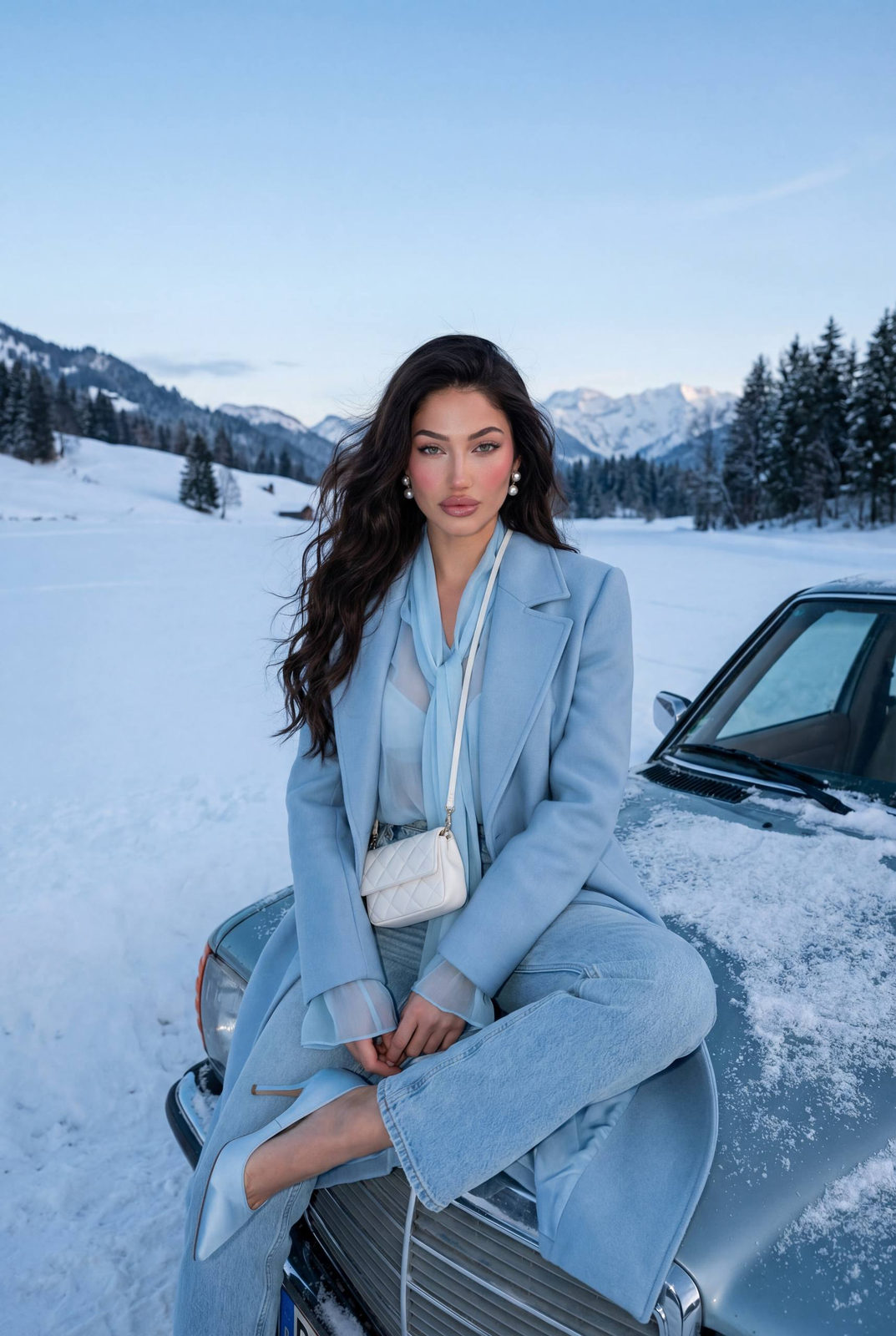 Alpine Winter Editorial Portrait Realistic