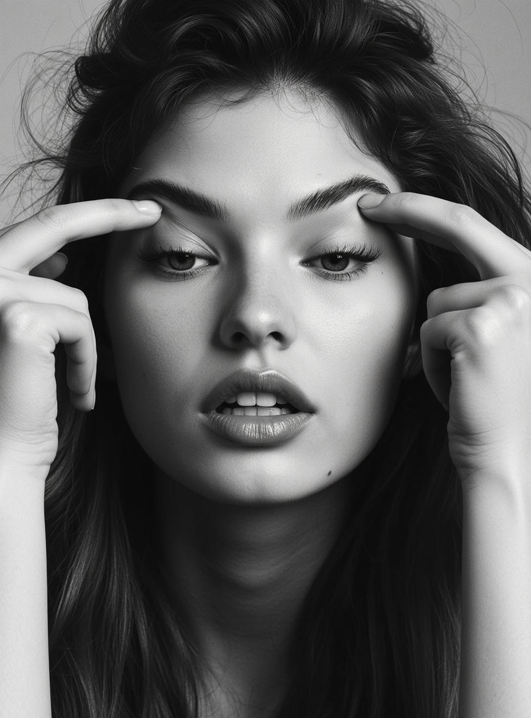 Close-up Head-and-shoulders Portrait Young Woman Captured Black And White With reference photo