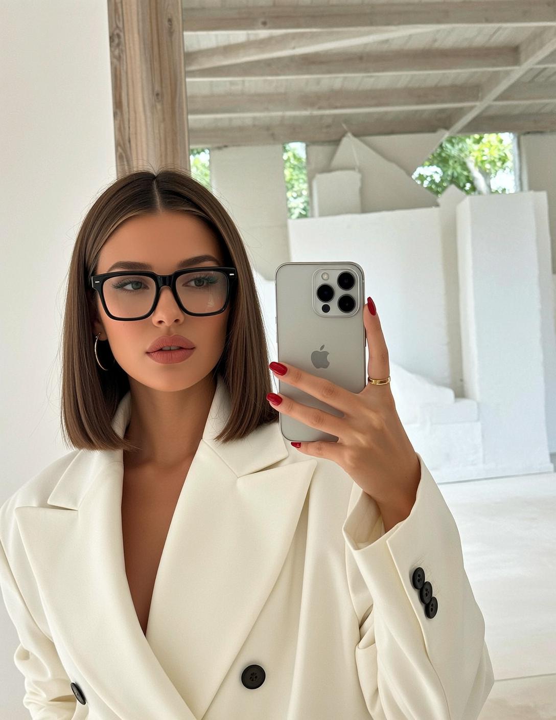 Cream Blazer Spa Selfie reference photo