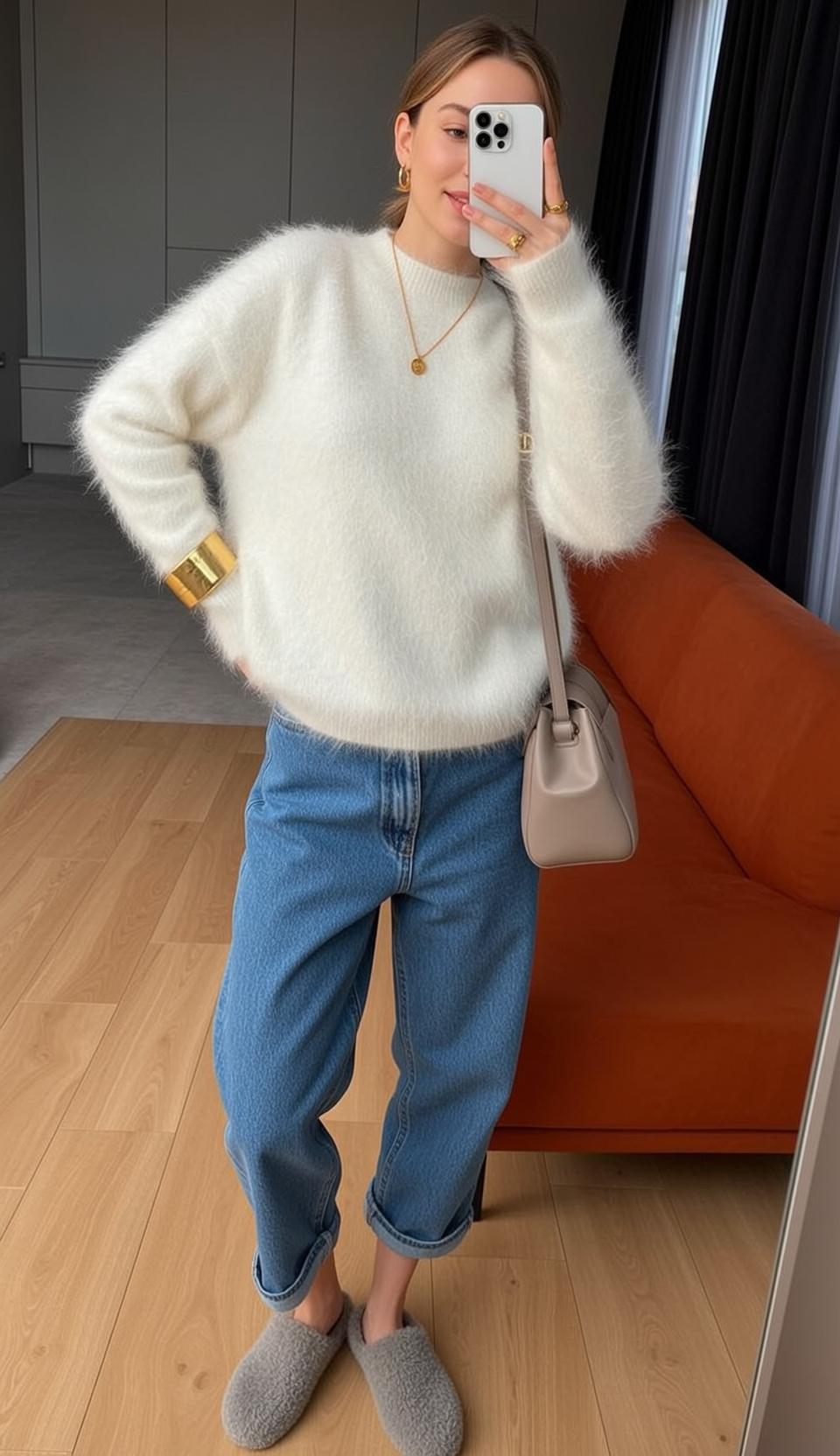 White Sweater Mirror Selfie reference photo