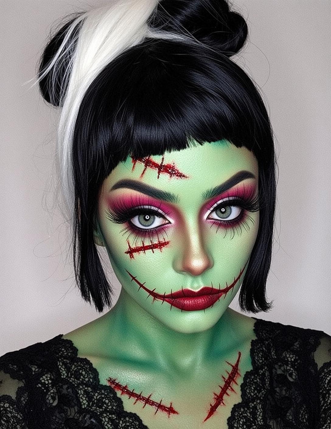 Halloween Makeup Zombie Black White Streaks Styled reference photo