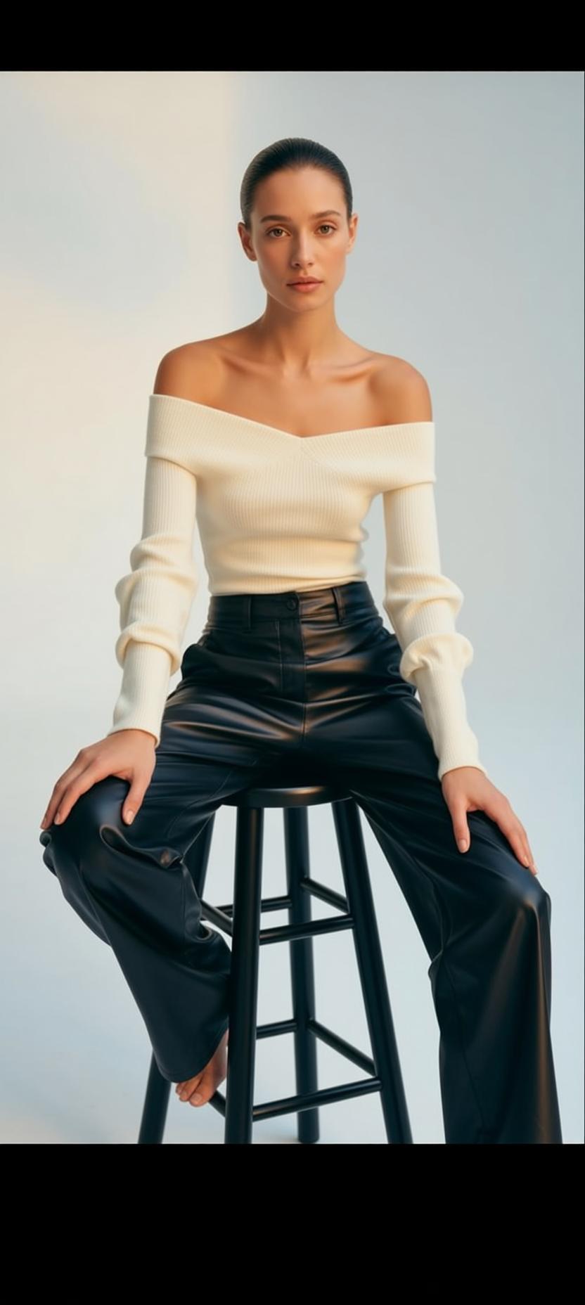 Creative Young Pulled Back Bun Fair Off-the-shoulder reference photo