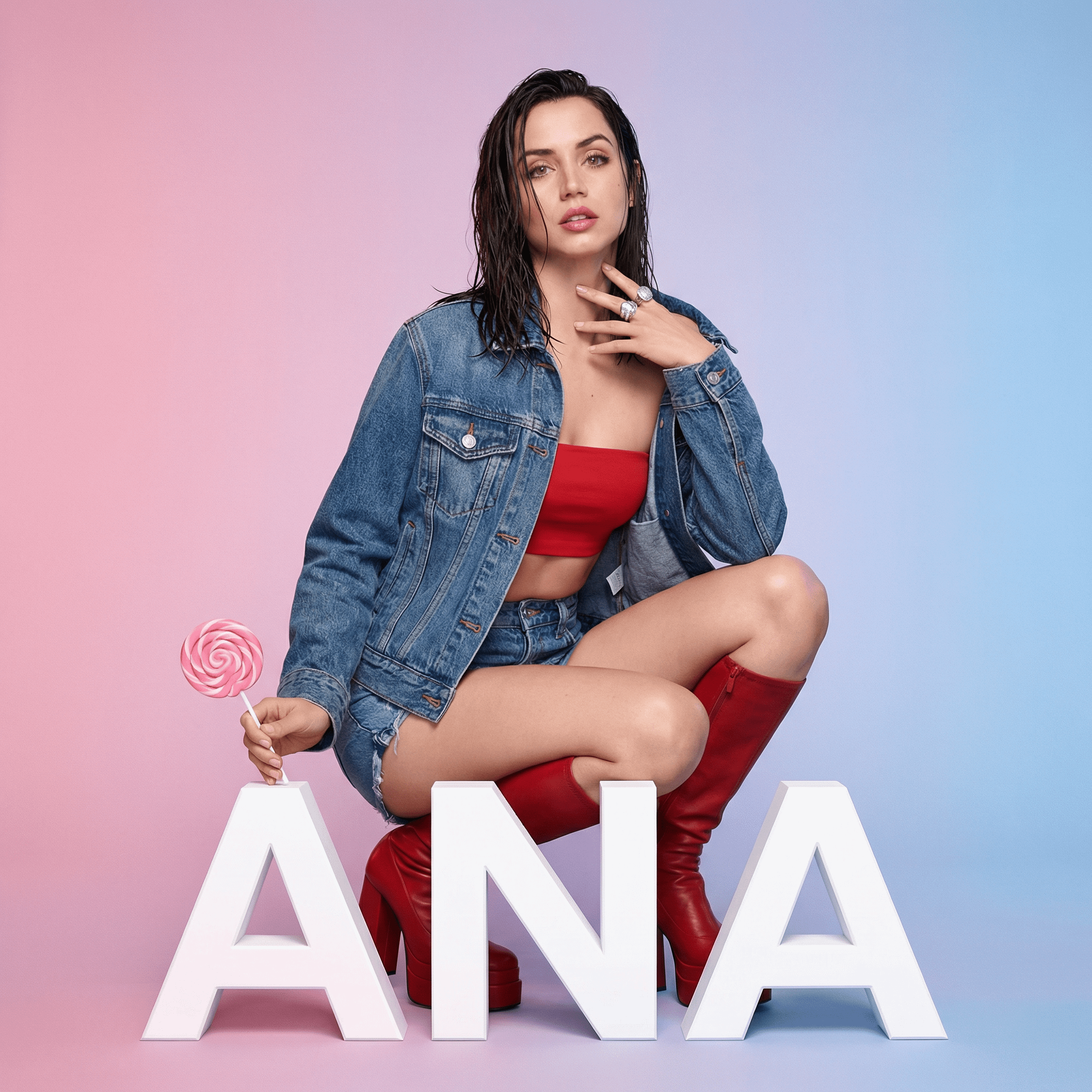 Woman Crouching Pink Lollipop Sydney Letters