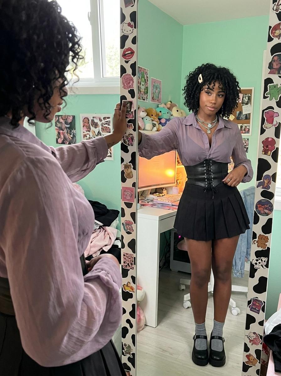 Mint Green Bedroom Cow Print Mirror Outfit