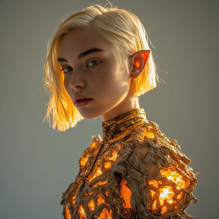 Avant Garde Elven Fashion Molten Gold Lighting reference photo