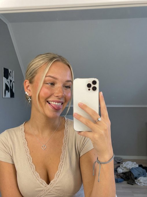 Mirror Selfie Playful Smile Freckled Face Rosy Blush
