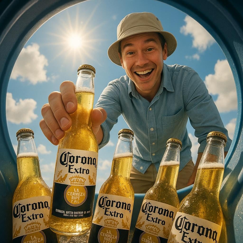 Pov From Cooler Reaching For Bottle Bright Sky reference photo