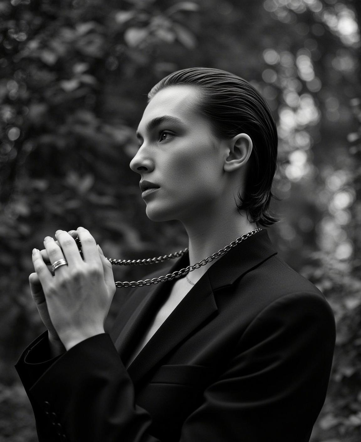 Young Slicked Back Dark Pale Black Blazer reference photo