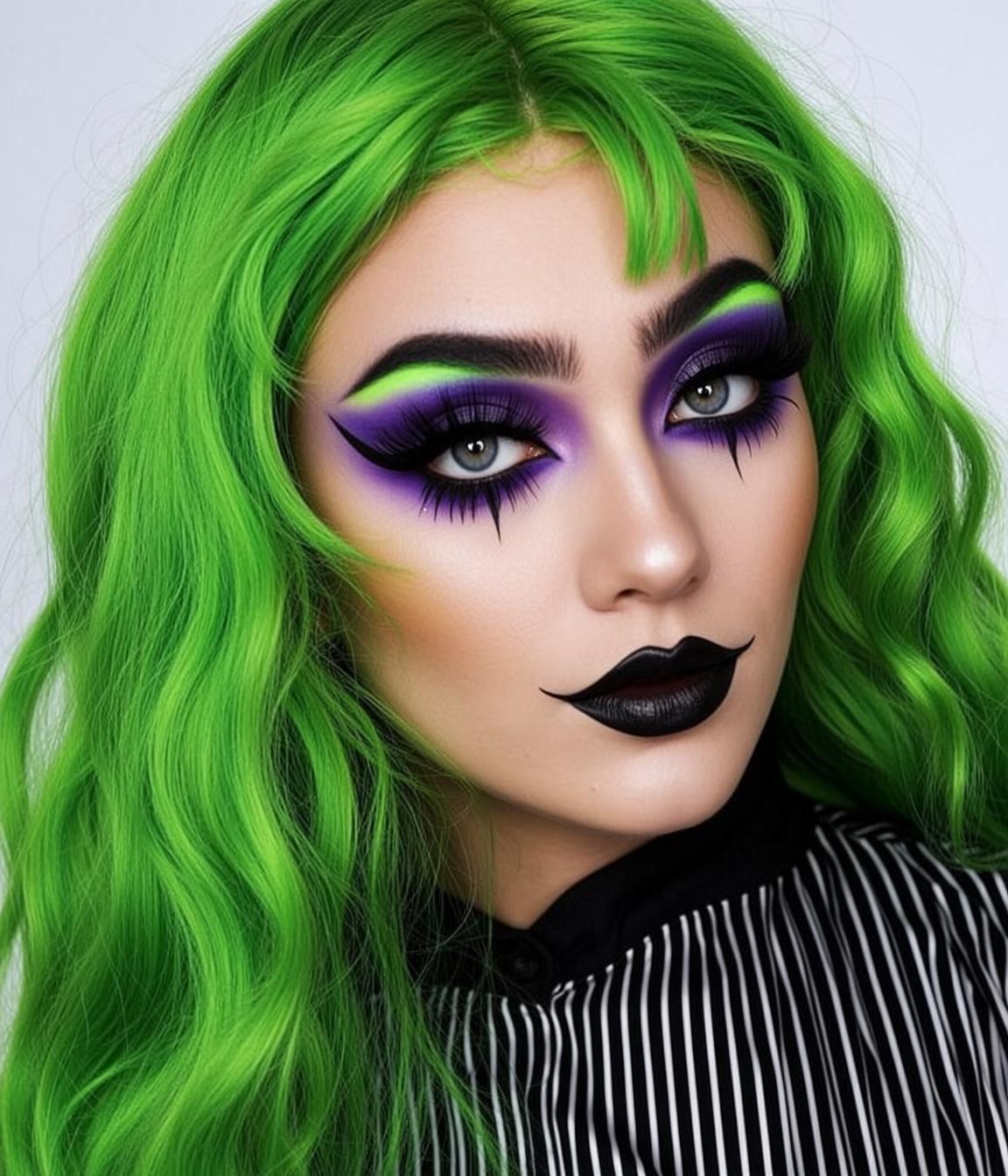 Halloween Makeup Young Bright Green Wavy Bangs reference photo