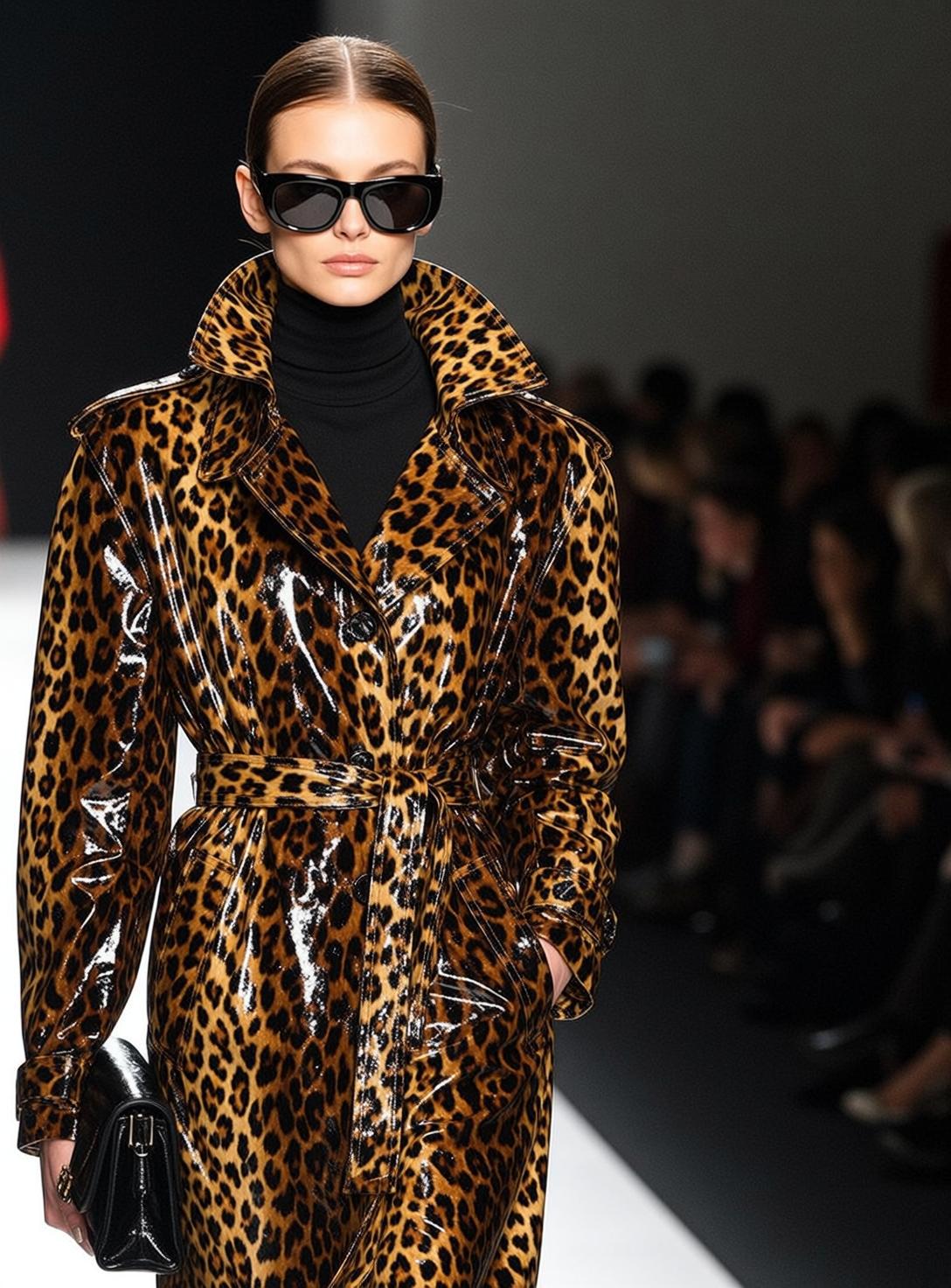 Leopard Trench Coat Model On Runway Studio Lighting reference photo