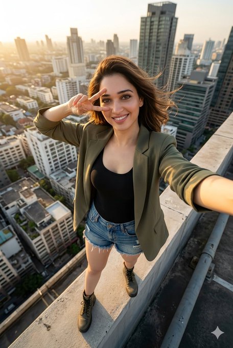 Rooftop Selfie Confident Pose Windblown Outfit Urban Sunlight