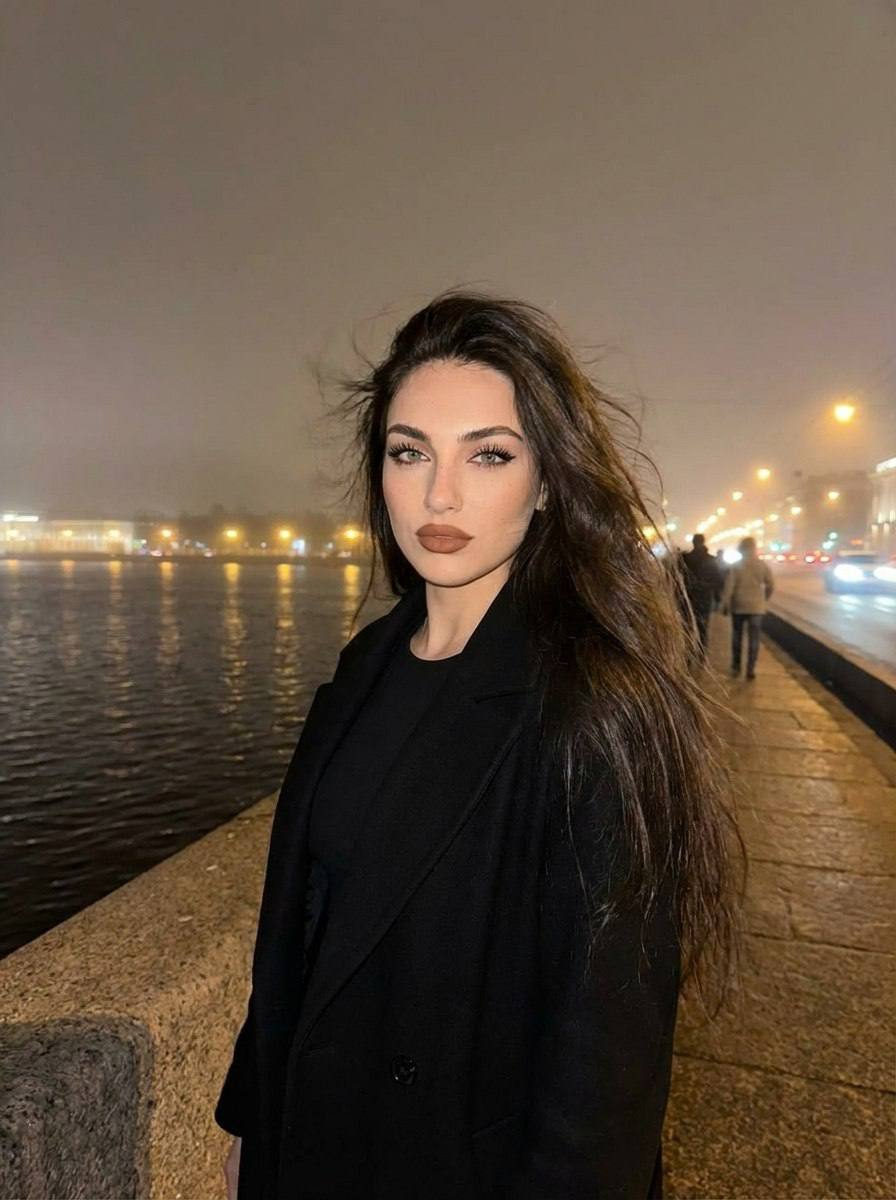 St Petersburg Night Bridge Girl Realistic