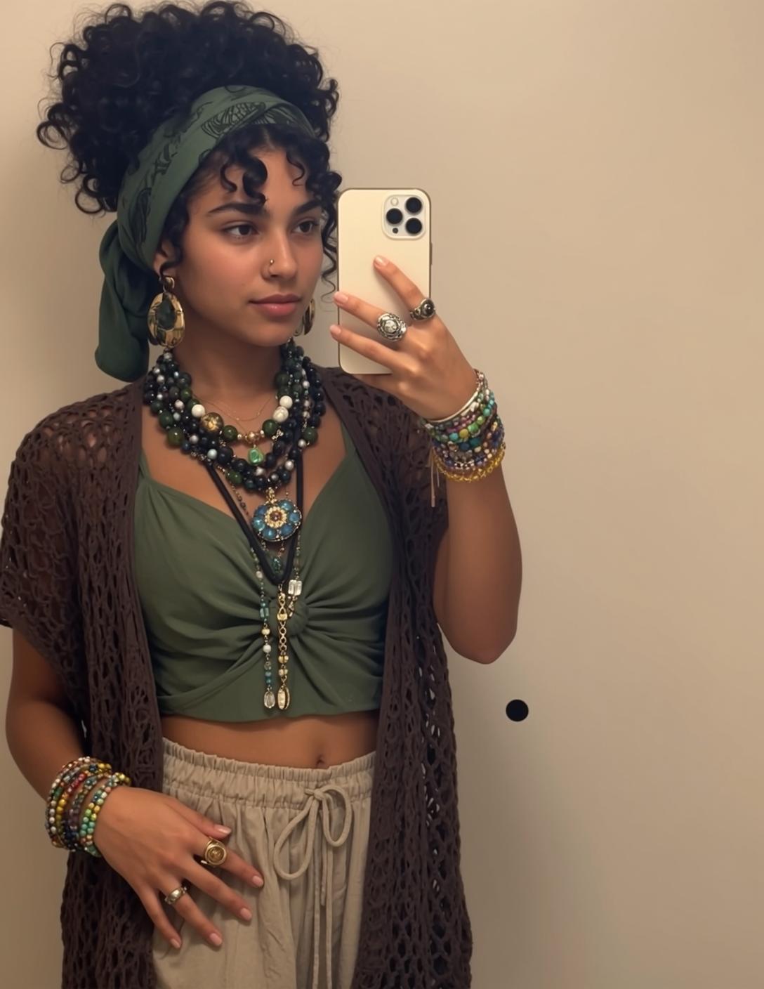 Green Bandana Curly Hair Boho Jewelry reference photo
