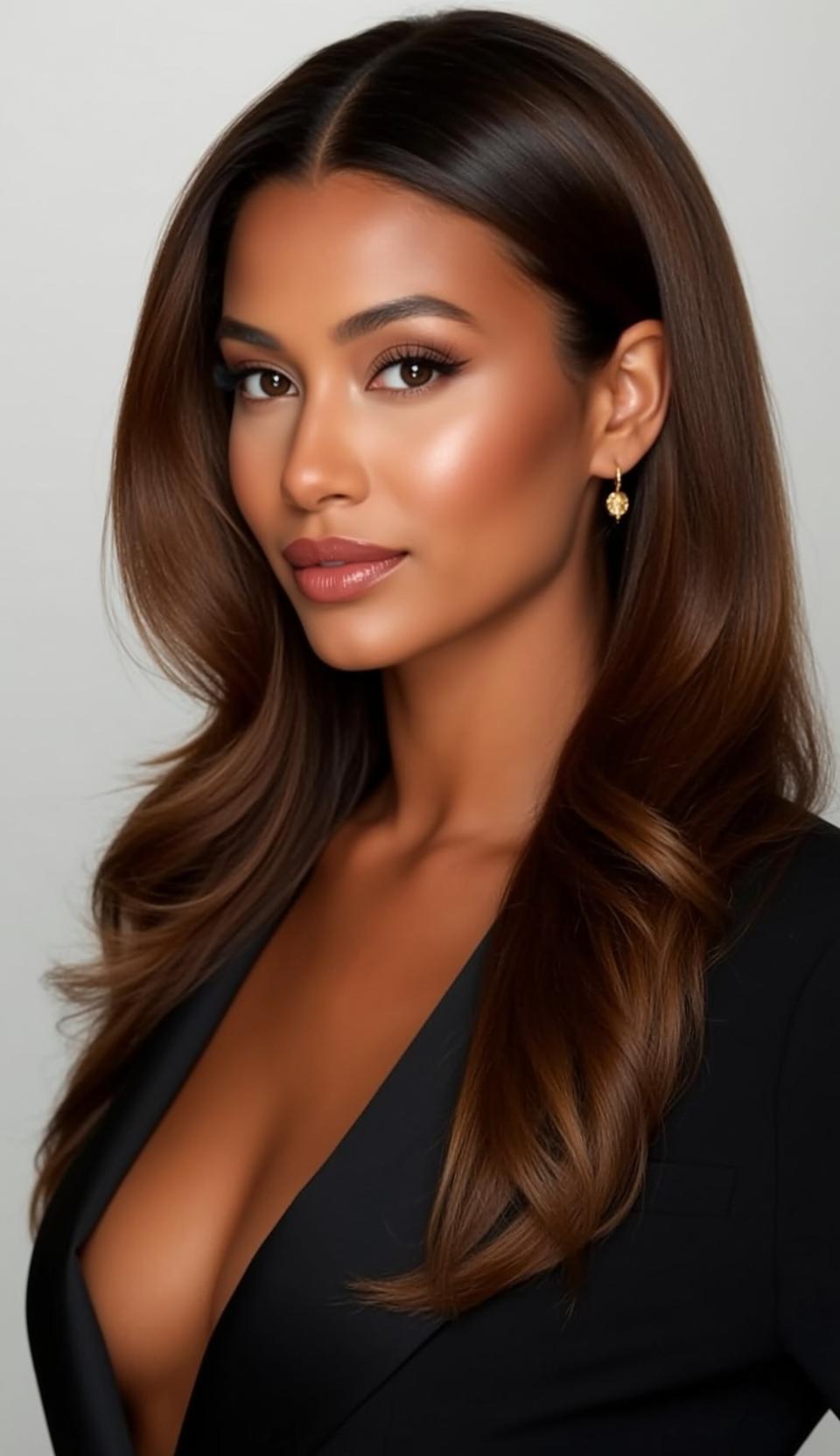 Luxury Long Wavy Dark Brown Tan Black reference photo