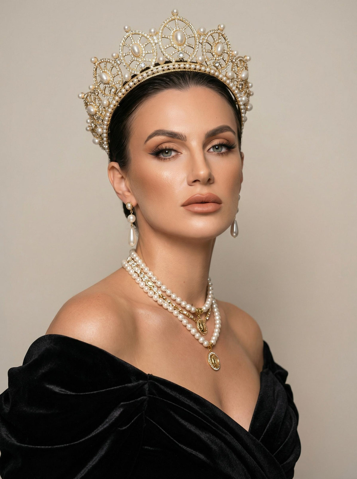 Realistic Studio Beauty Portrait Gold Crown