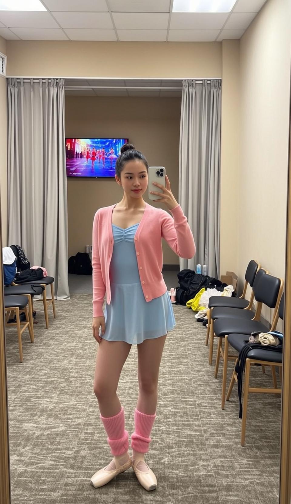 Blue Leotard Dressing Room Selfie reference photo