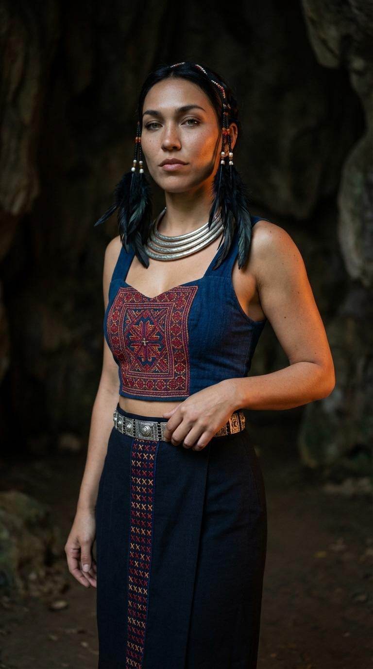 Cave Portrait Dark Blue Embroidered Outfit Silver Belt