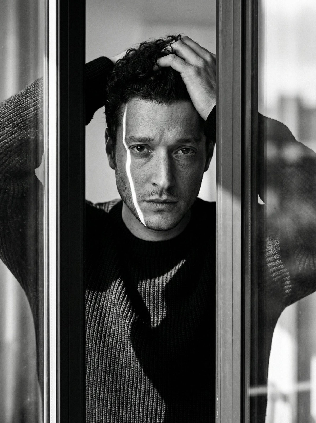 Man Window Frame Portrait Monochrome