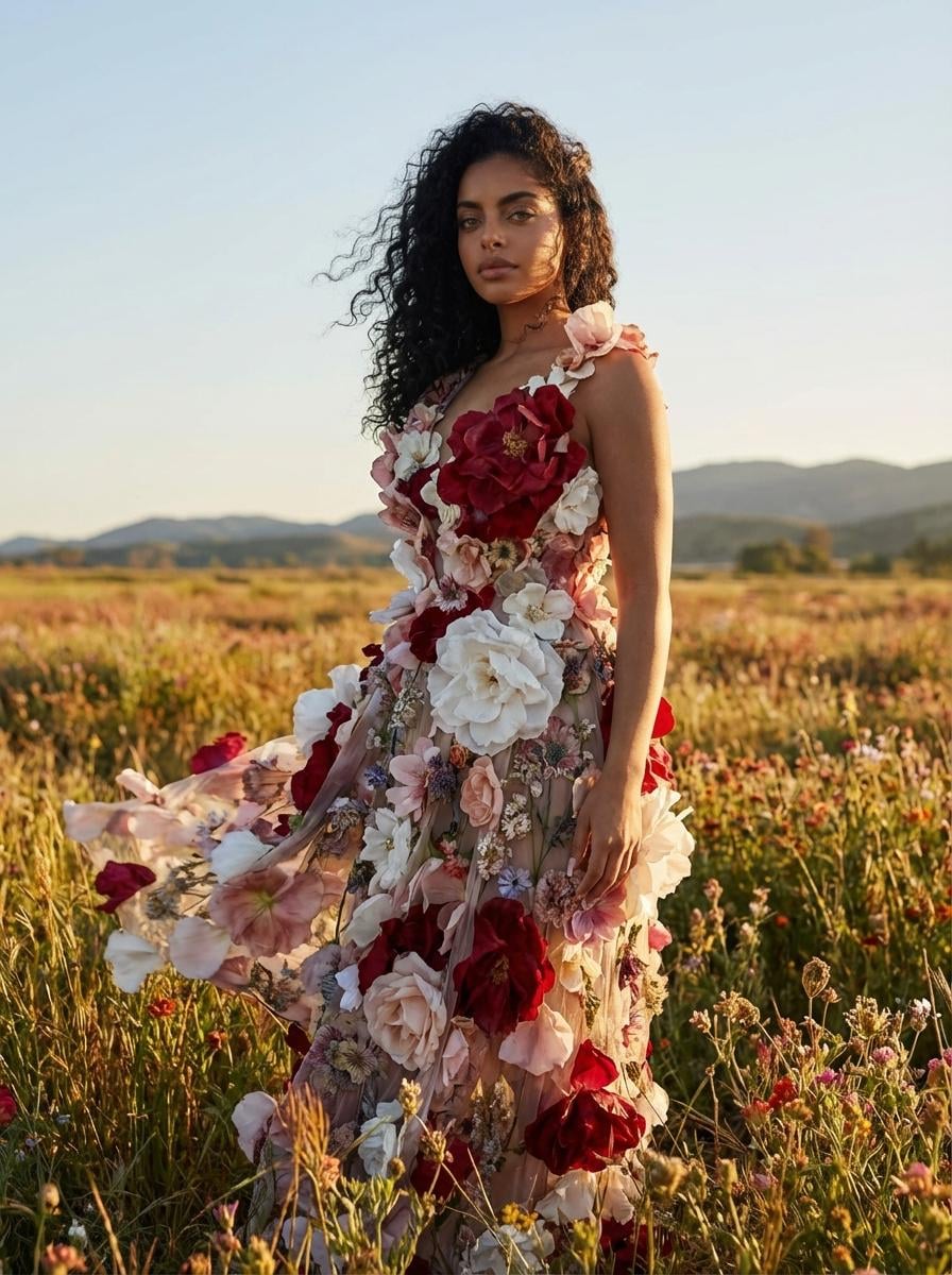 Floral Gown Field Of Wildflowers Vertical Composition