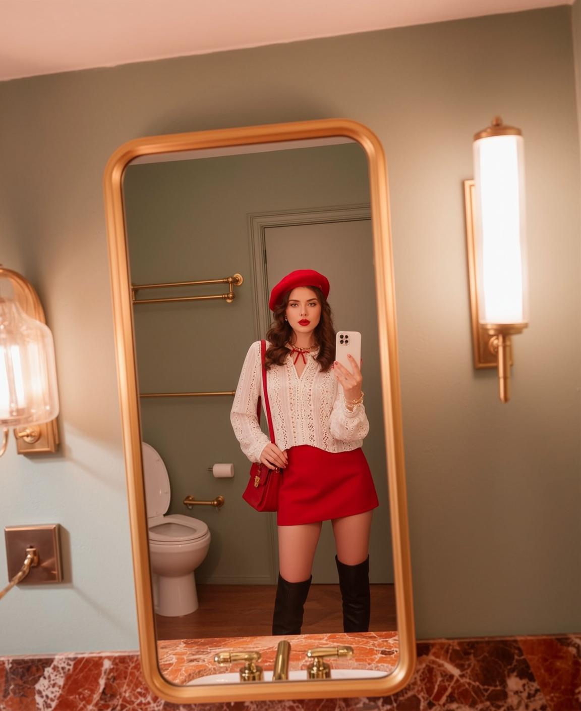 Red Beret Bathroom Selfie reference photo