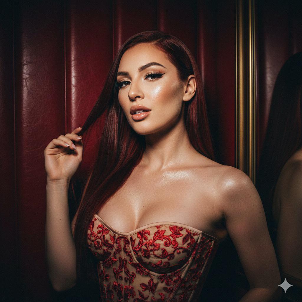 Realistic Woman Red Wall Corset
