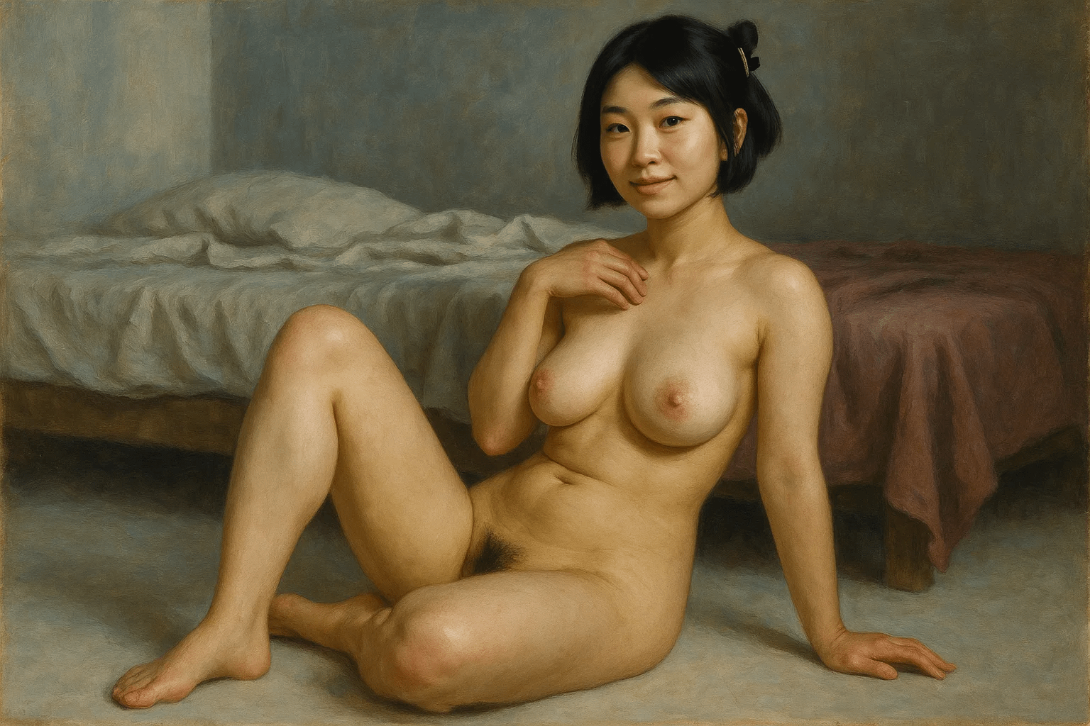 Nude Study Oil Painting Warm Window Light reference photo