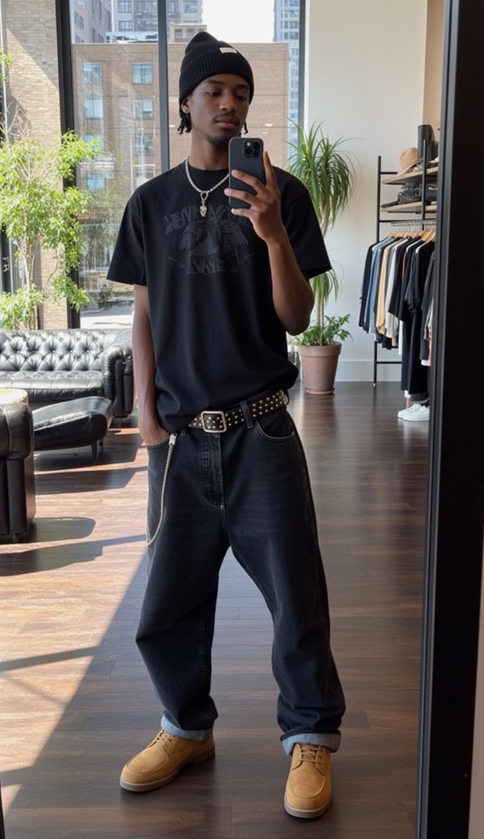 Explore Stands Facing Forward Holding Smartphone His reference photo