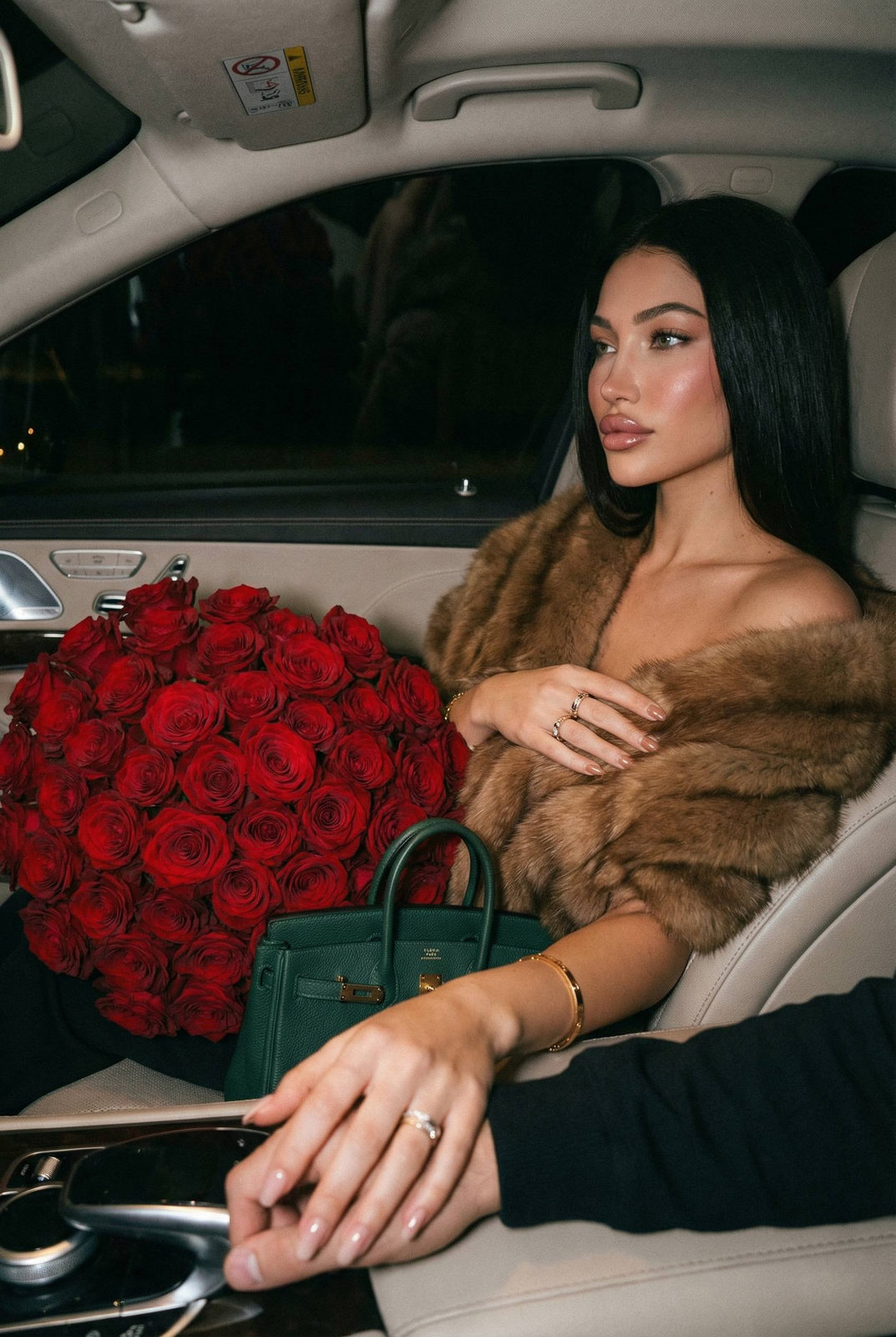 Luxury Car Interior Rose Bouquet Passenger