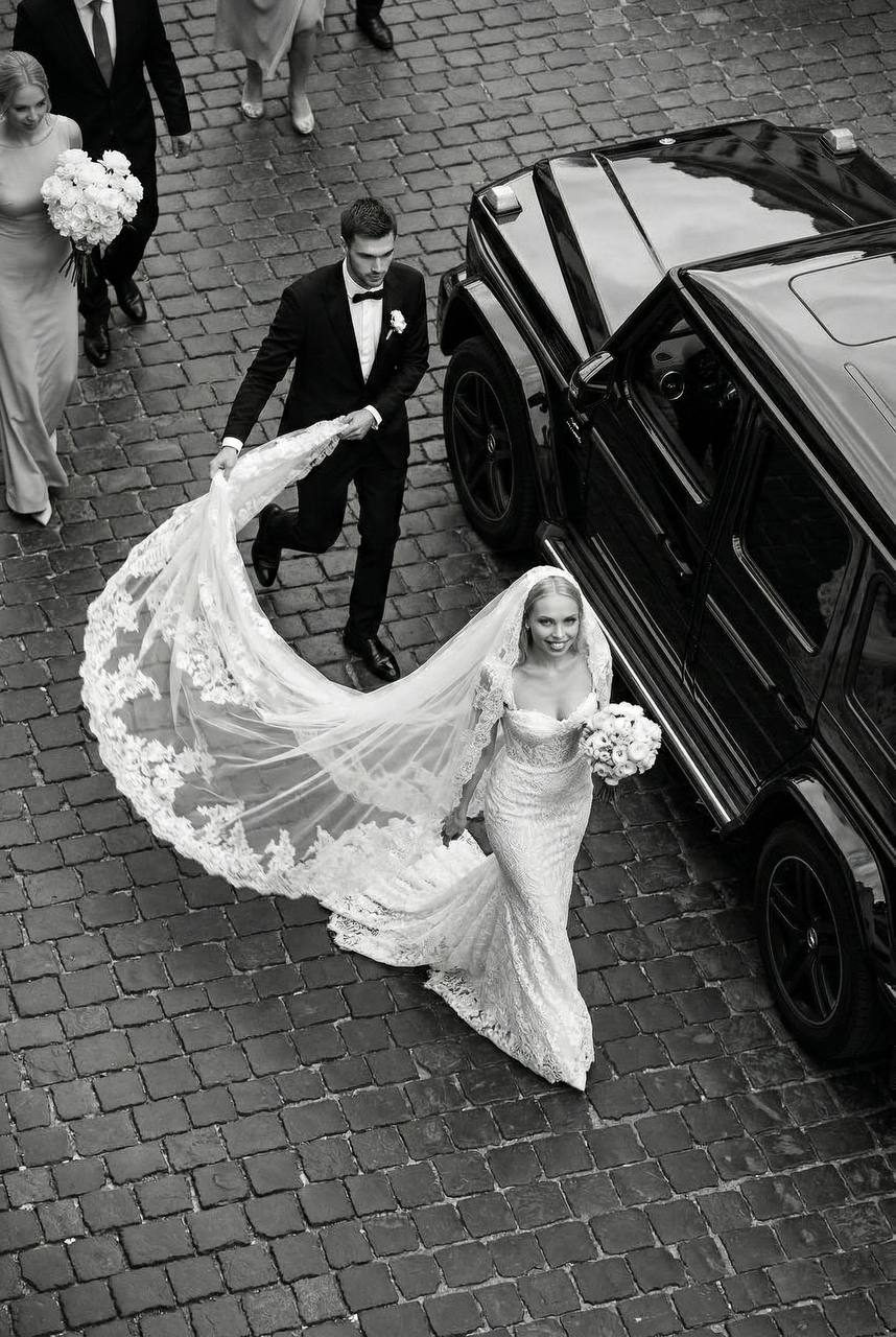 Realistic Drone View Wedding Photo Black White