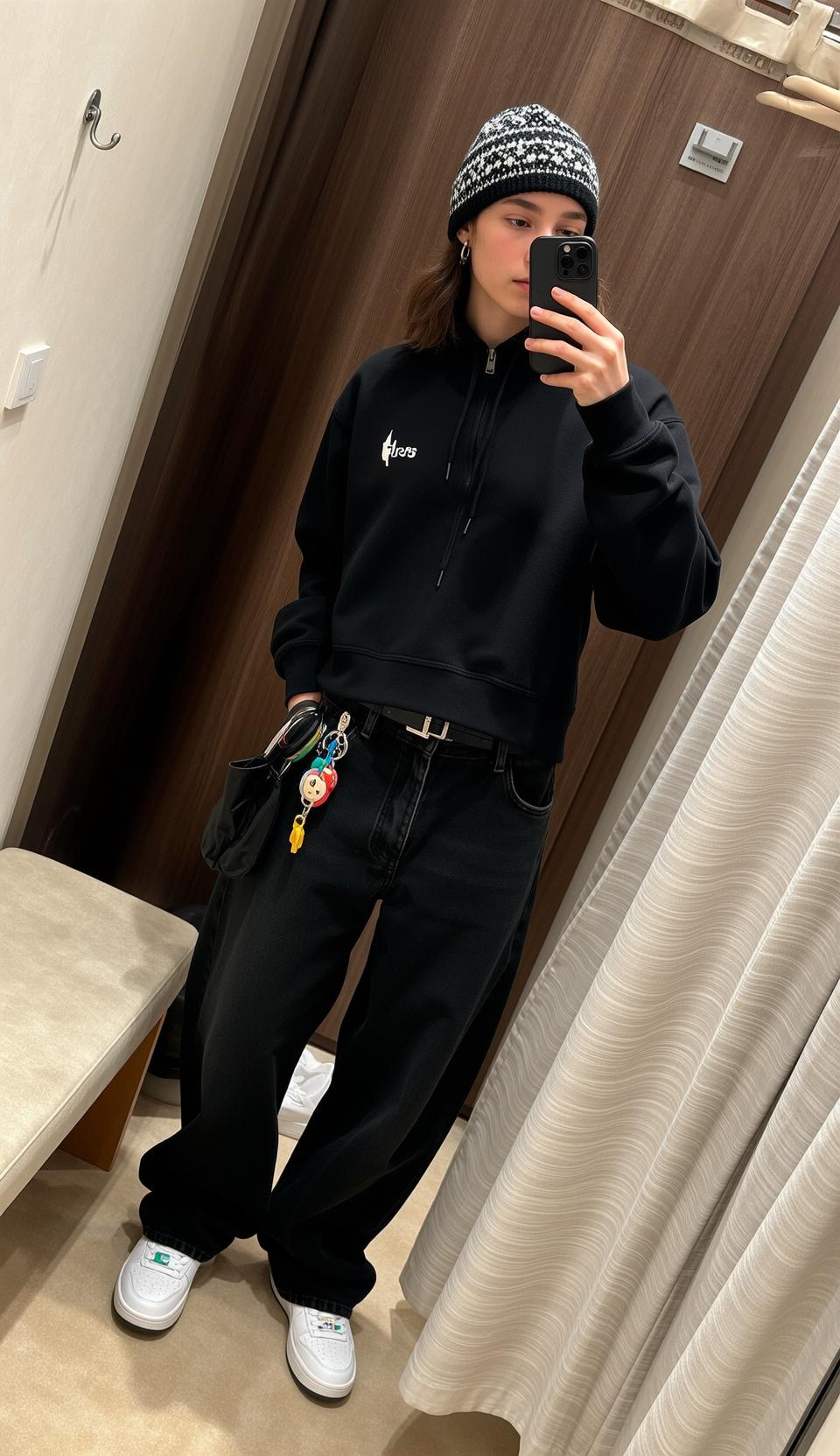 Black Quarter Zip Denim Selfie reference photo