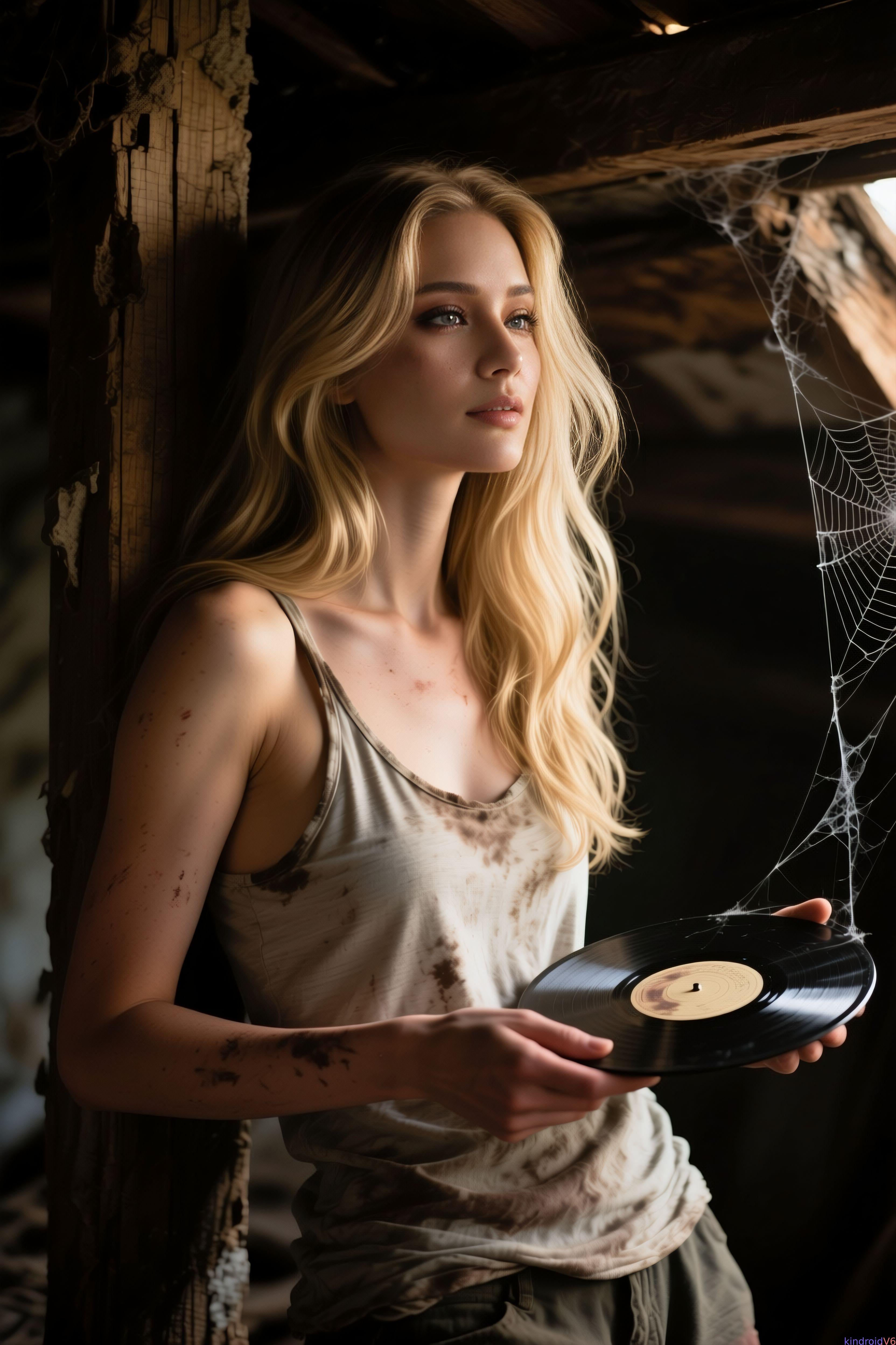 Holding Vinyl Record In Derelict Structure reference photo