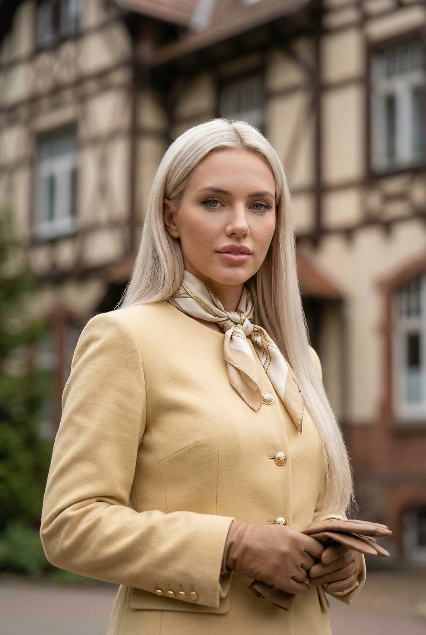 Girl In Butter Wool Jacket Grace Kelly Style Villa Background