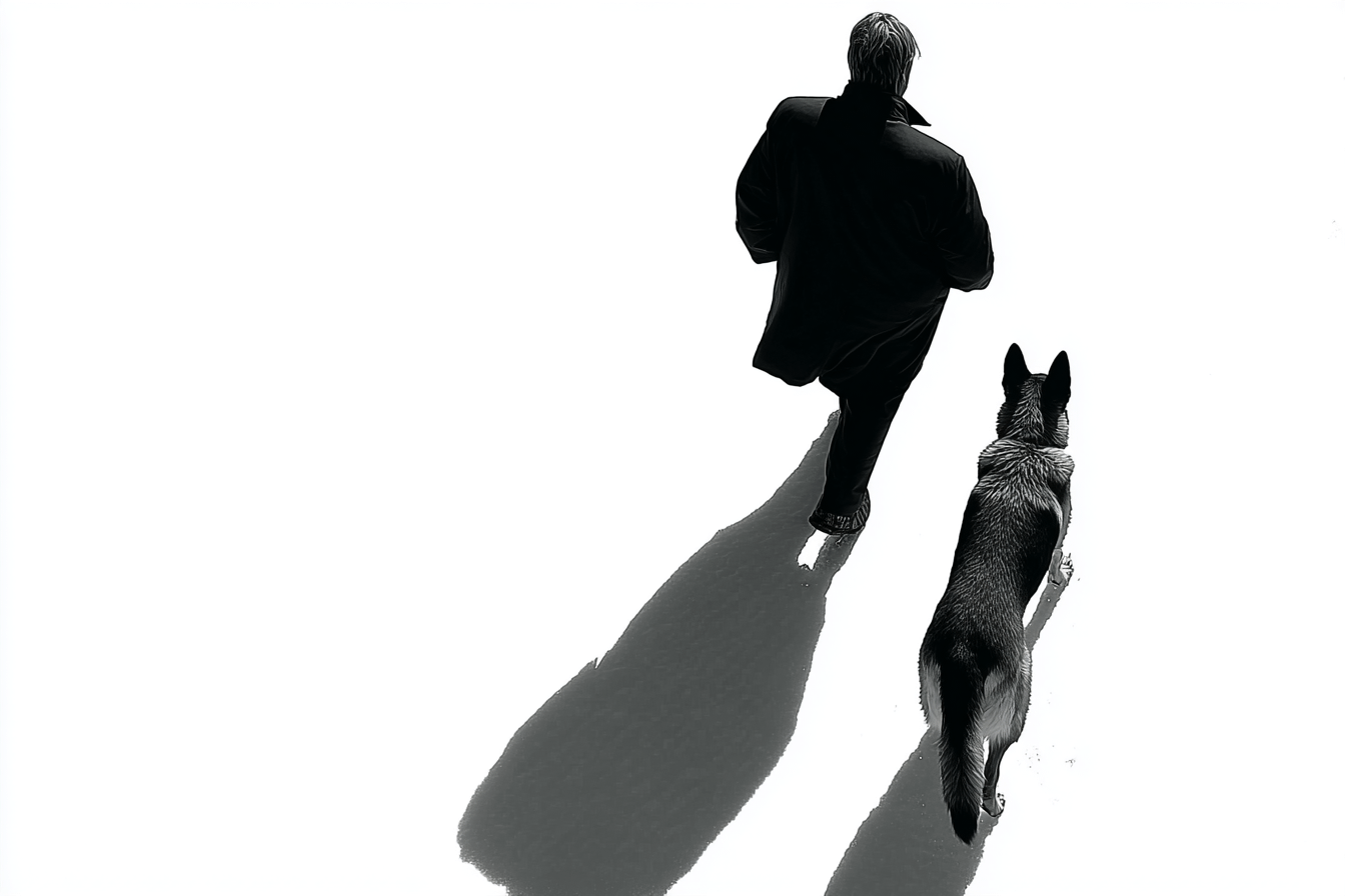 Dog Walking Across White Surface Overhead Angle