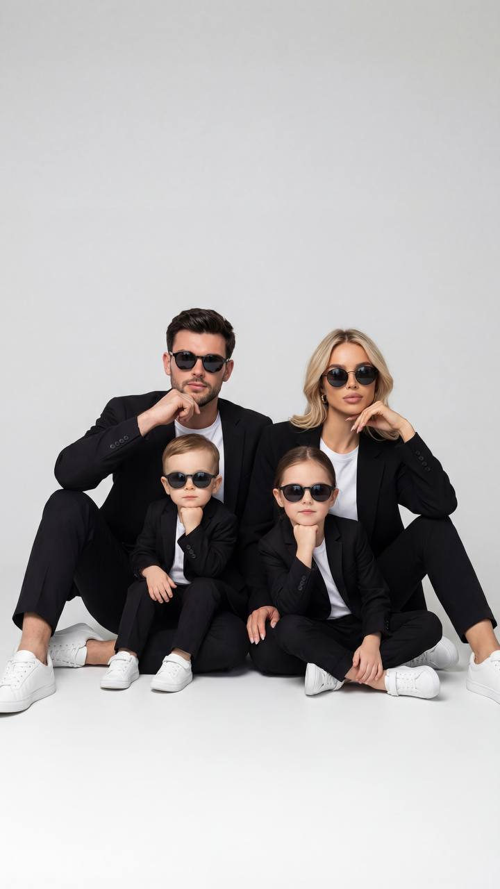 Realistic Studio Family Portrait Four People