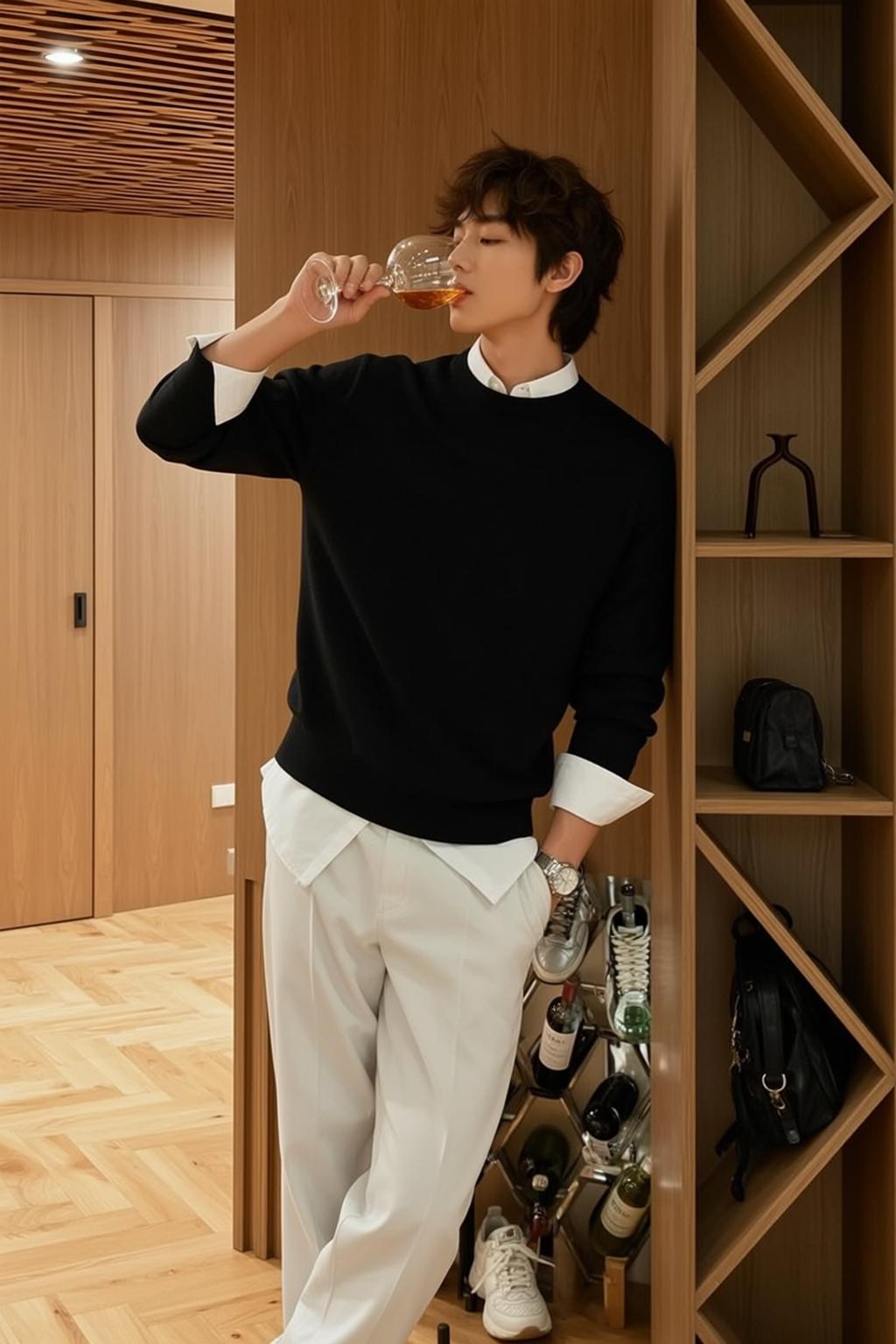 Shelf Lean Sweater Glass Portrait reference photo