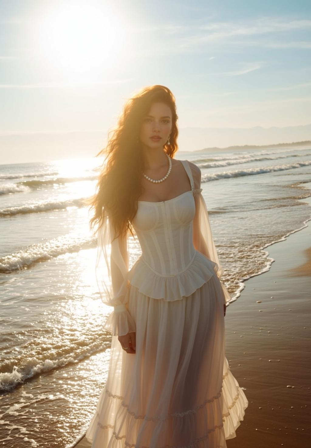 White Corset Dress Beach Glow reference photo