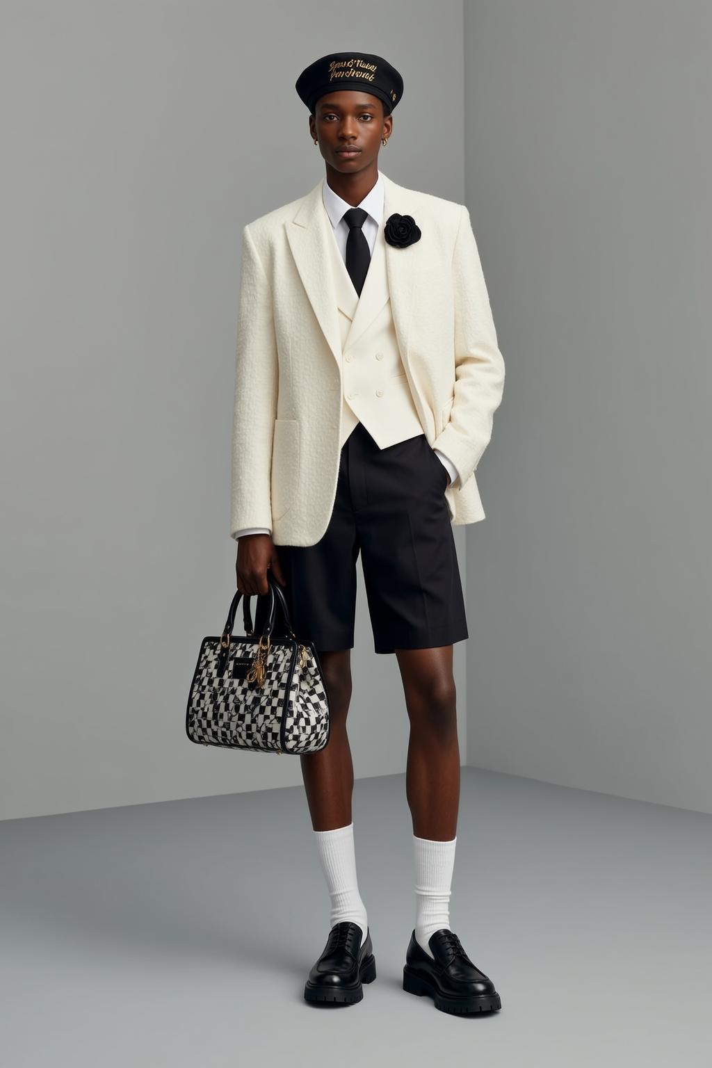 Black Man Studio Fashion Cream Blazer Beret reference photo