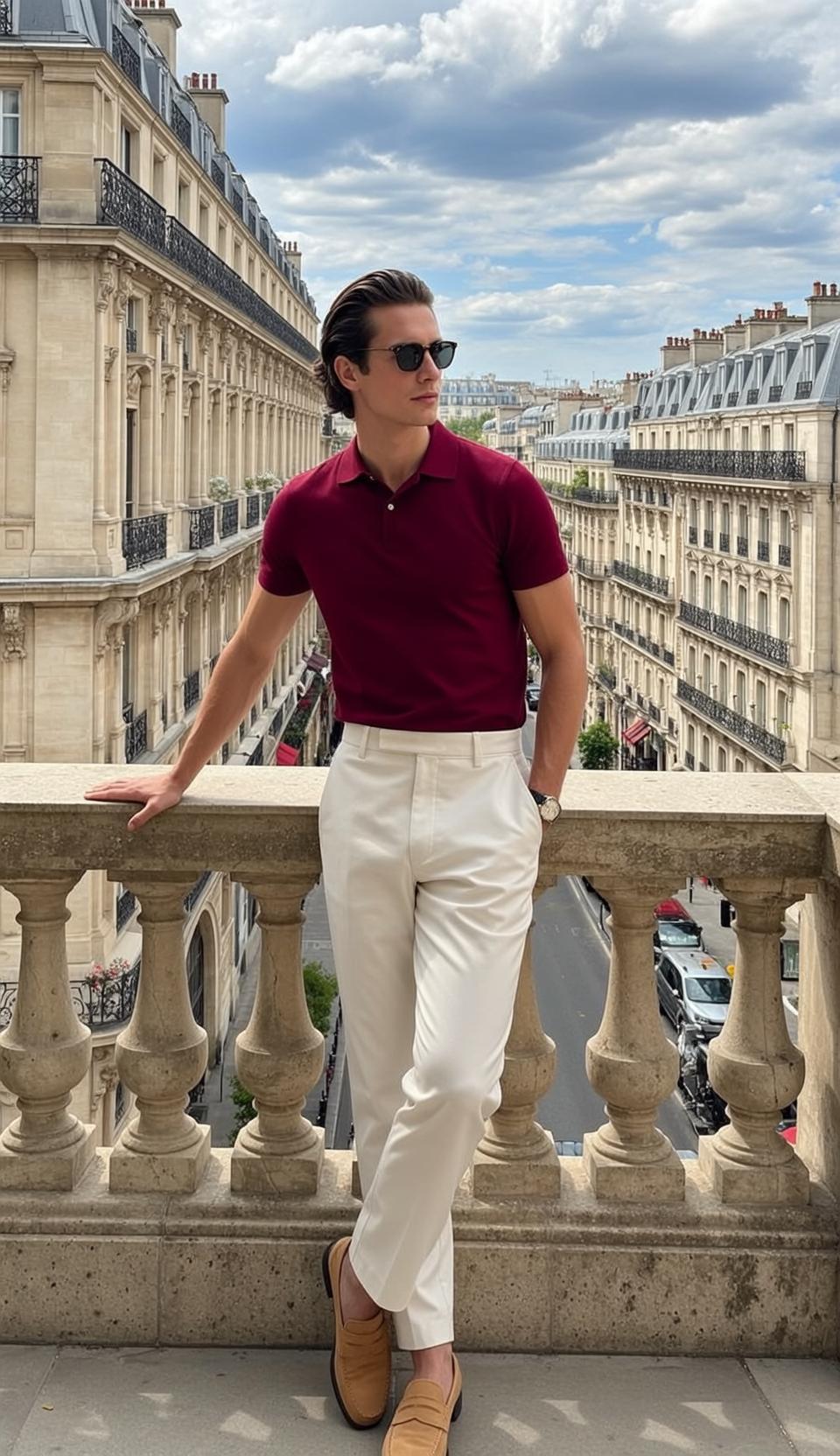 Maroon Polo Balcony Portrait reference photo
