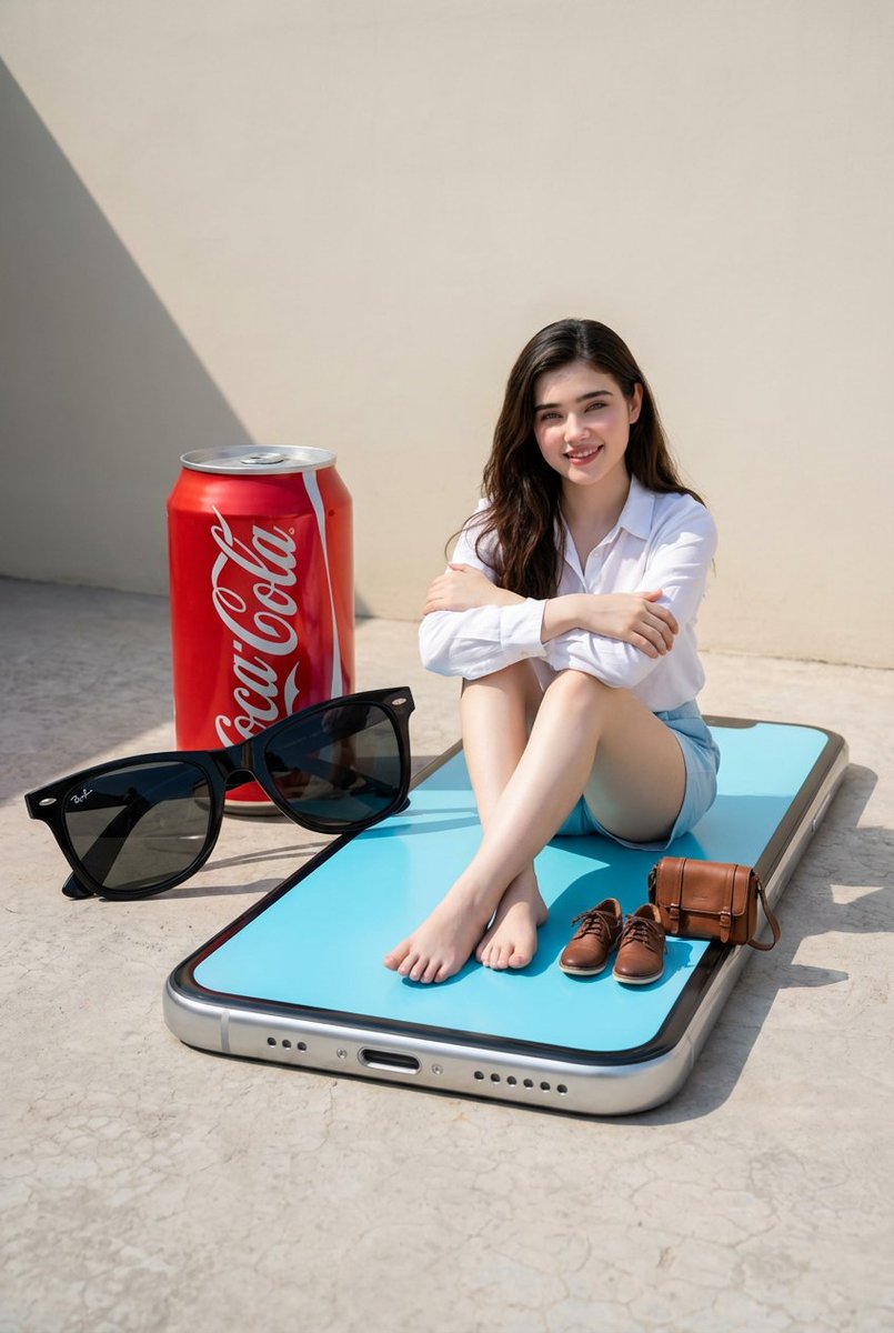 Giant Iphone Screen Woman Red Soda Sunglasses Concrete